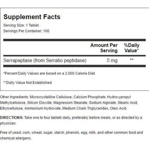 Serraflazyme Serra Peptidasa 5 mg 100 Tabletas Recubiertas