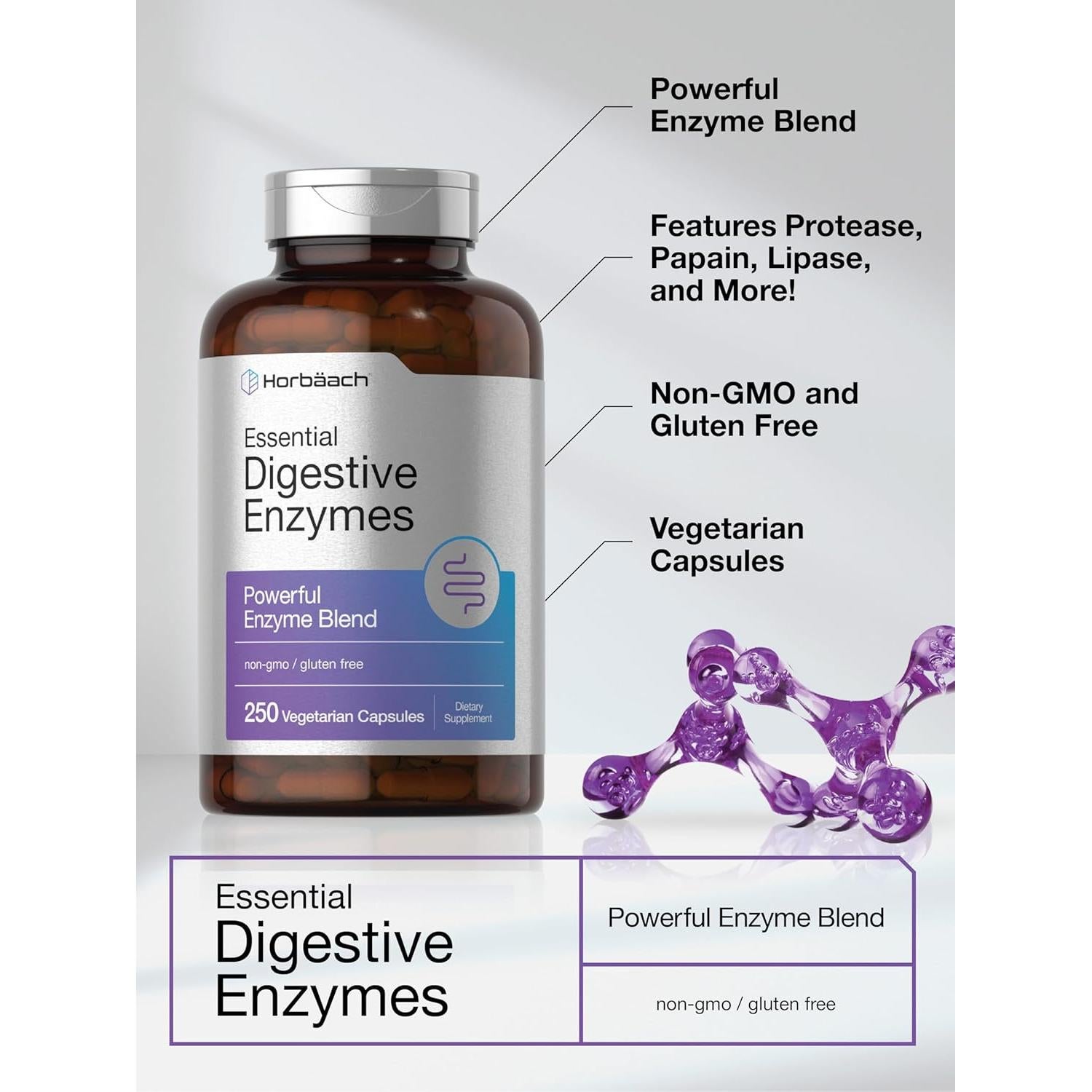 Enzimas Digestivas Esenciales Horbäach 250 Cápsulas Vegetarianas