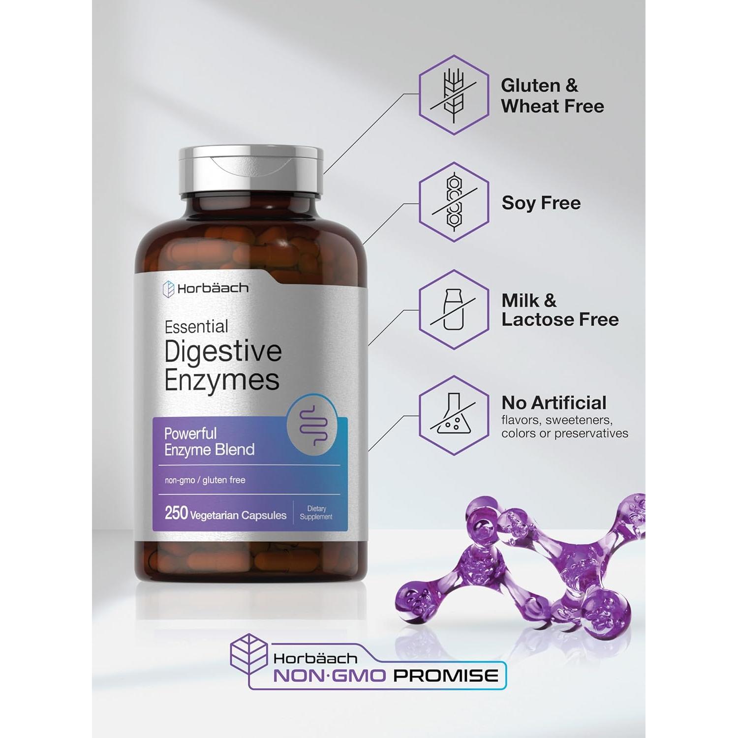 Enzimas Digestivas Esenciales Horbäach 250 Cápsulas Vegetarianas