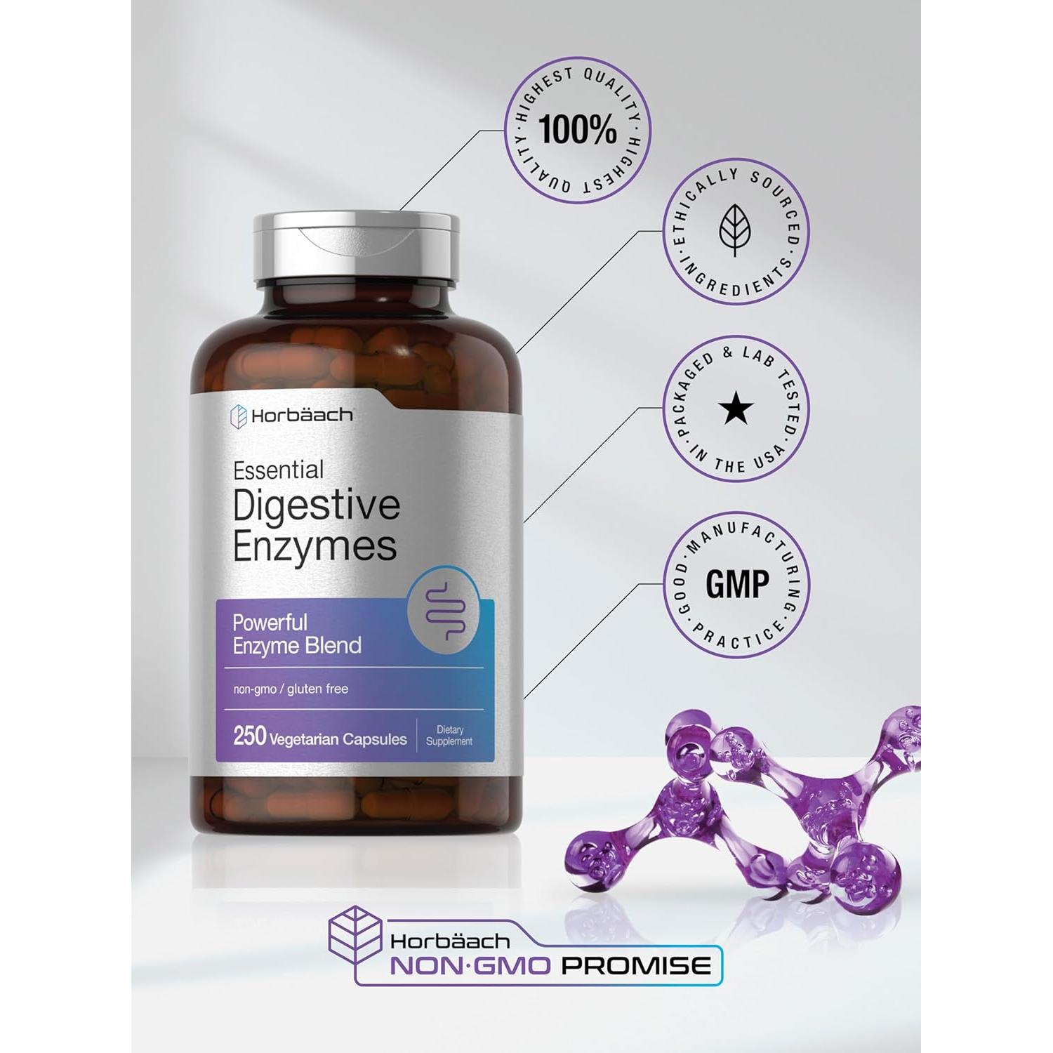 Enzimas Digestivas Esenciales Horbäach 250 Cápsulas Vegetarianas