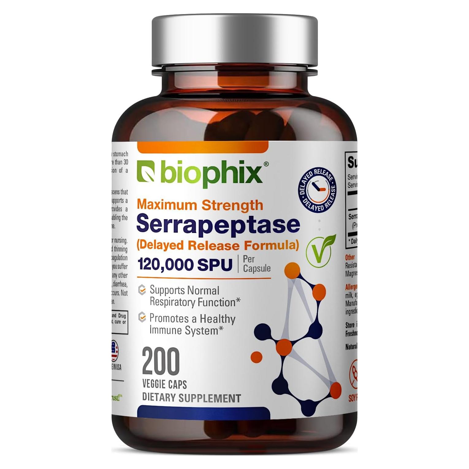 Suplemento de Serrapeptasa Biophix 120000 SPU 200 Cápsulas