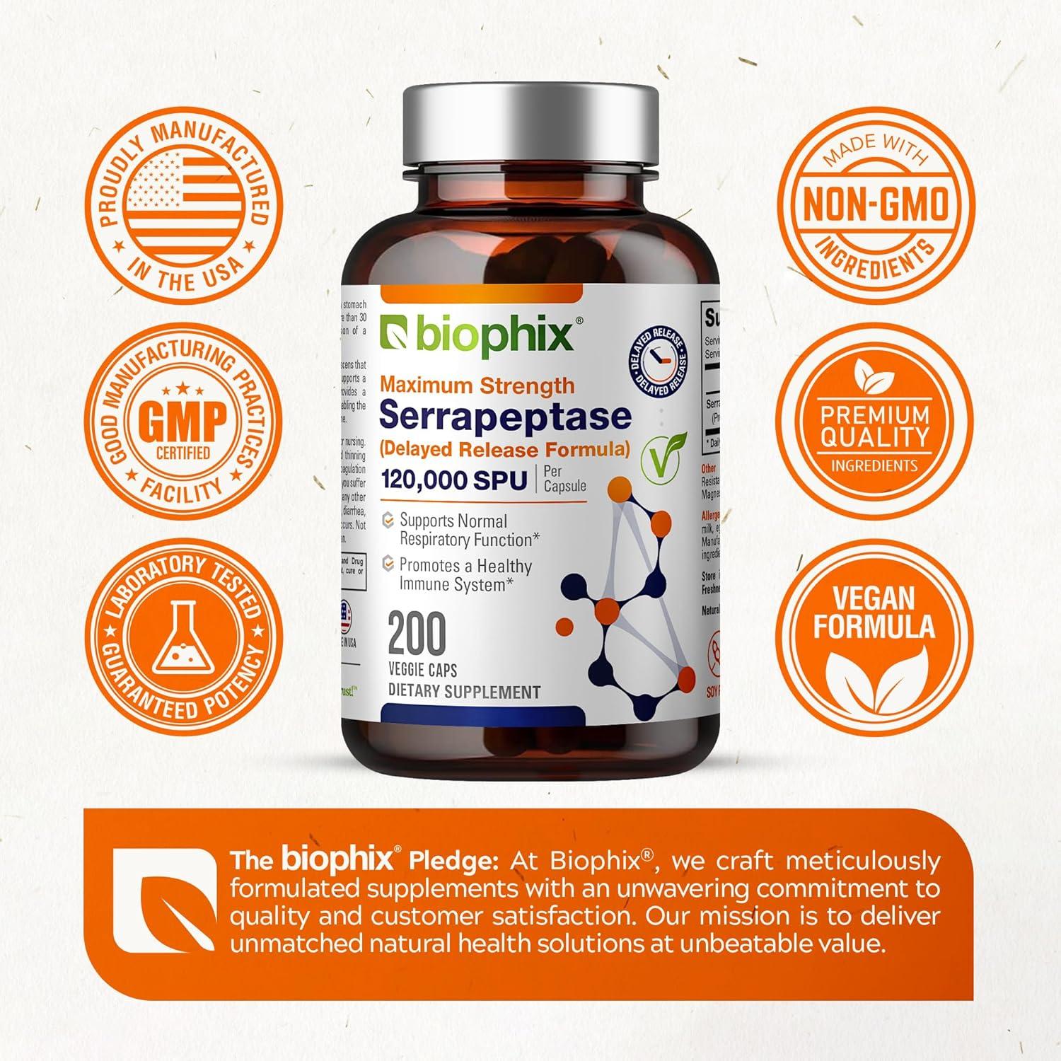 Suplemento de Serrapeptasa Biophix 120000 SPU 200 Cápsulas