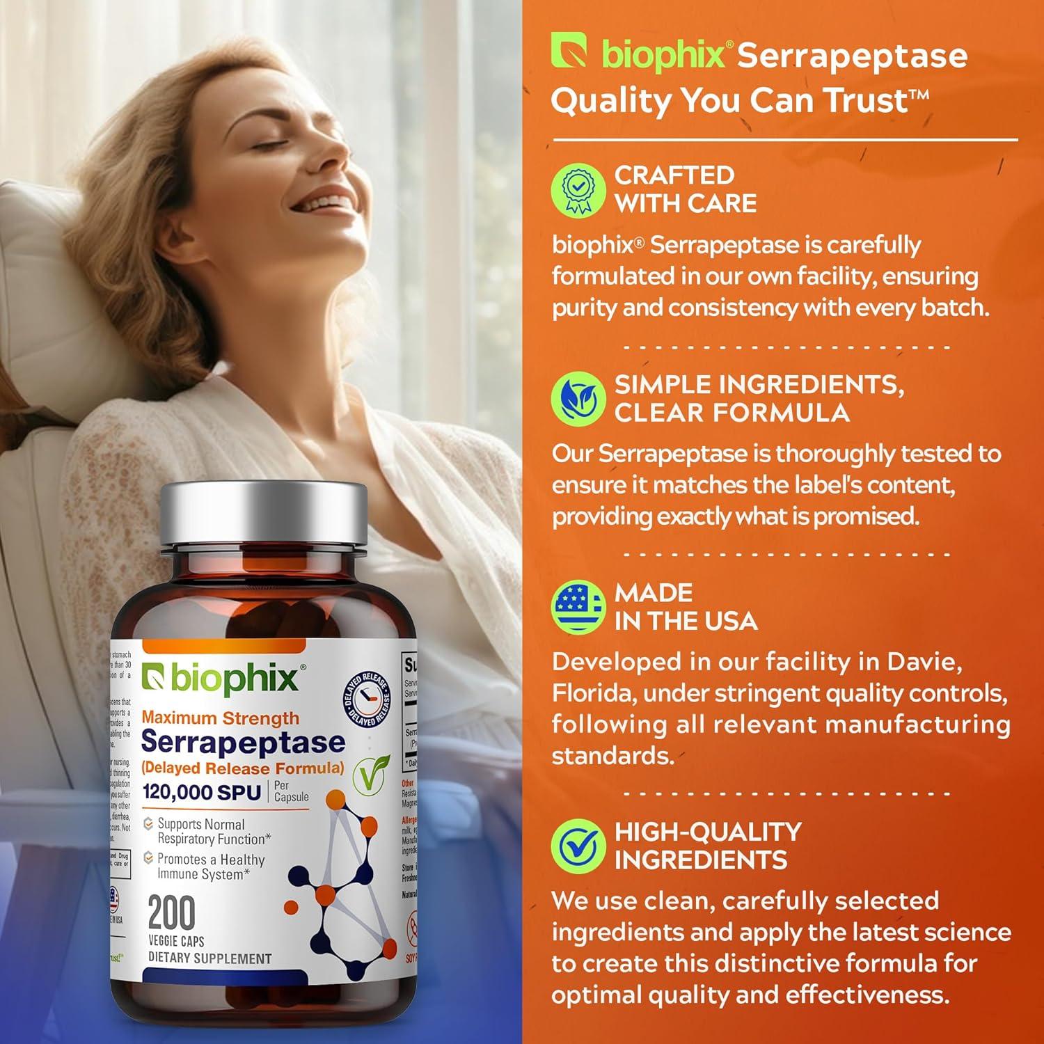 Suplemento de Serrapeptasa Biophix 120000 SPU 200 Cápsulas