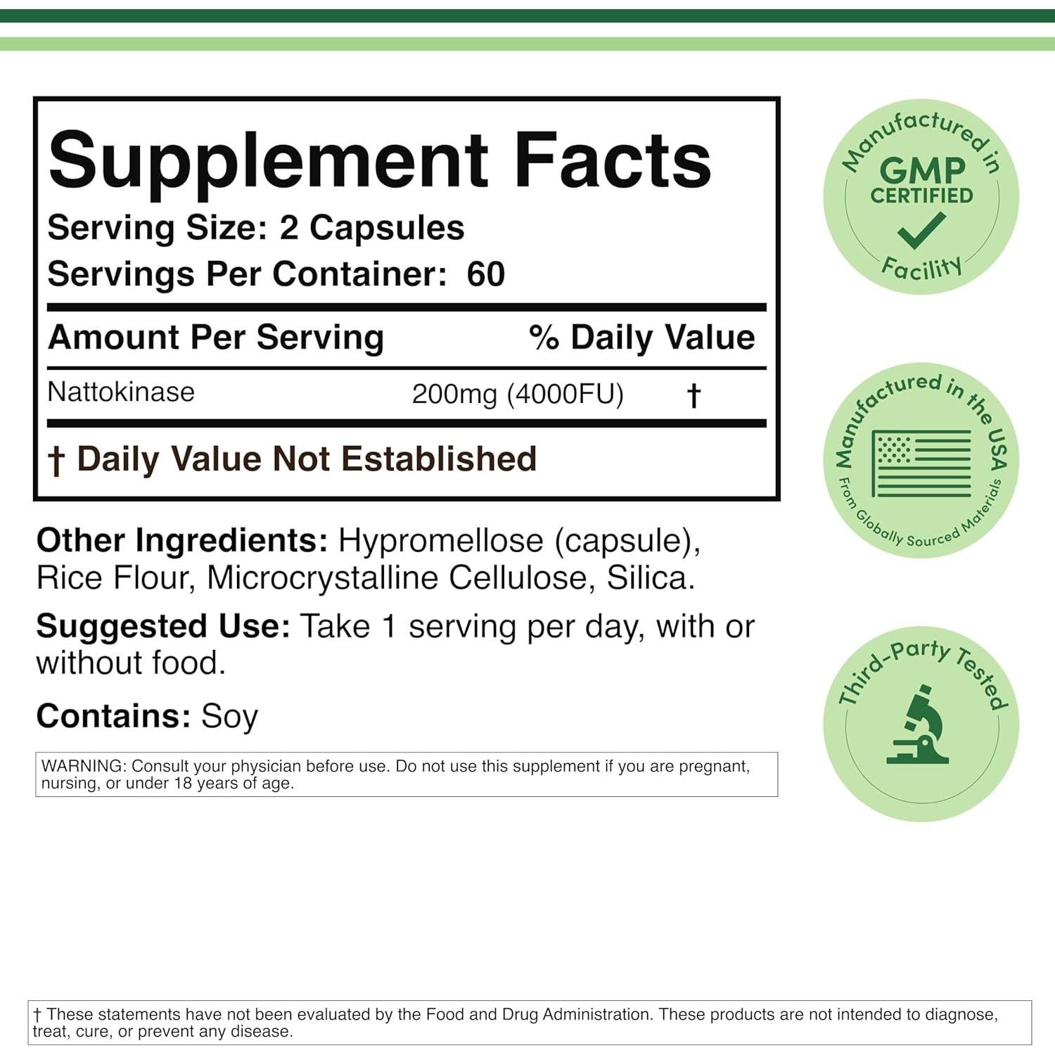 Suplemento Nattokinasa 4000 FU Double Wood 120 Cápsulas