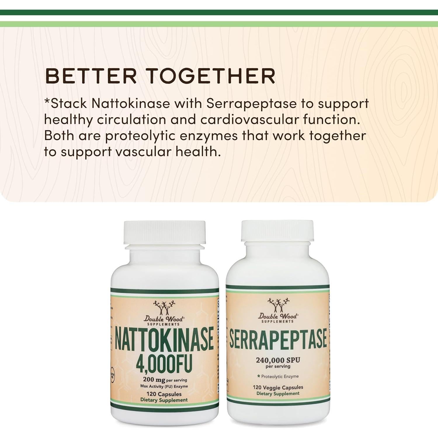 Suplemento Nattokinasa 4000 FU Double Wood 120 Cápsulas