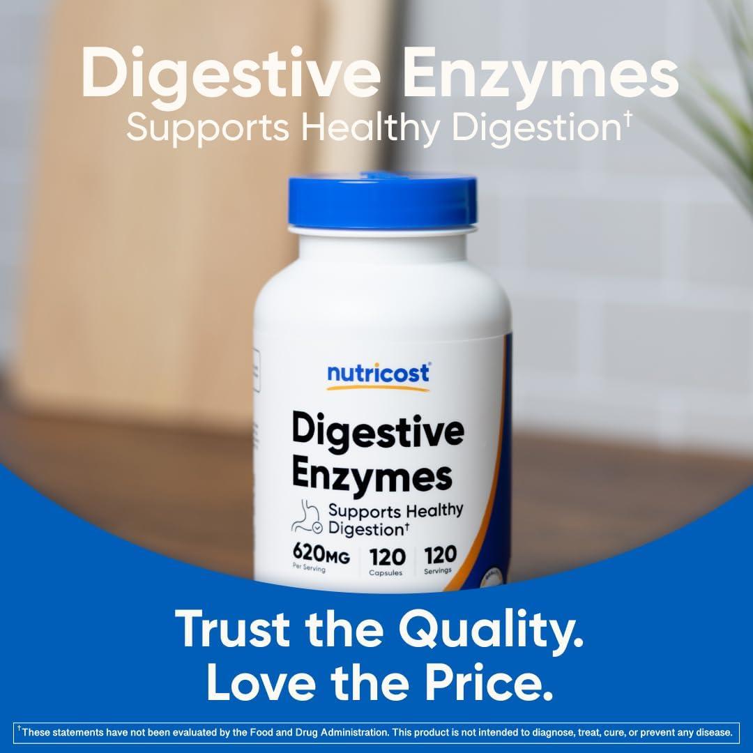 Enzimas Digestivas Nutricost 620mg - 120 Cápsulas Suplemento