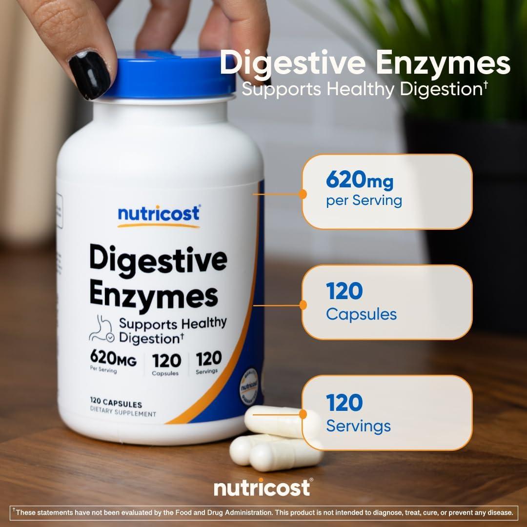 Enzimas Digestivas Nutricost 620mg - 120 Cápsulas Suplemento