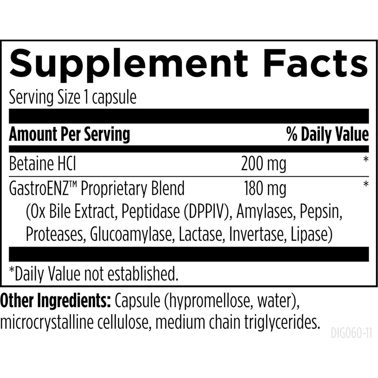 Digestzymes Enzimas Digestivas + Betaína HCl 60 Cápsulas
