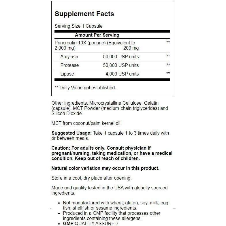 Cápsulas de Pancreatina 2000mg NOW FOODS - 100 Unidades