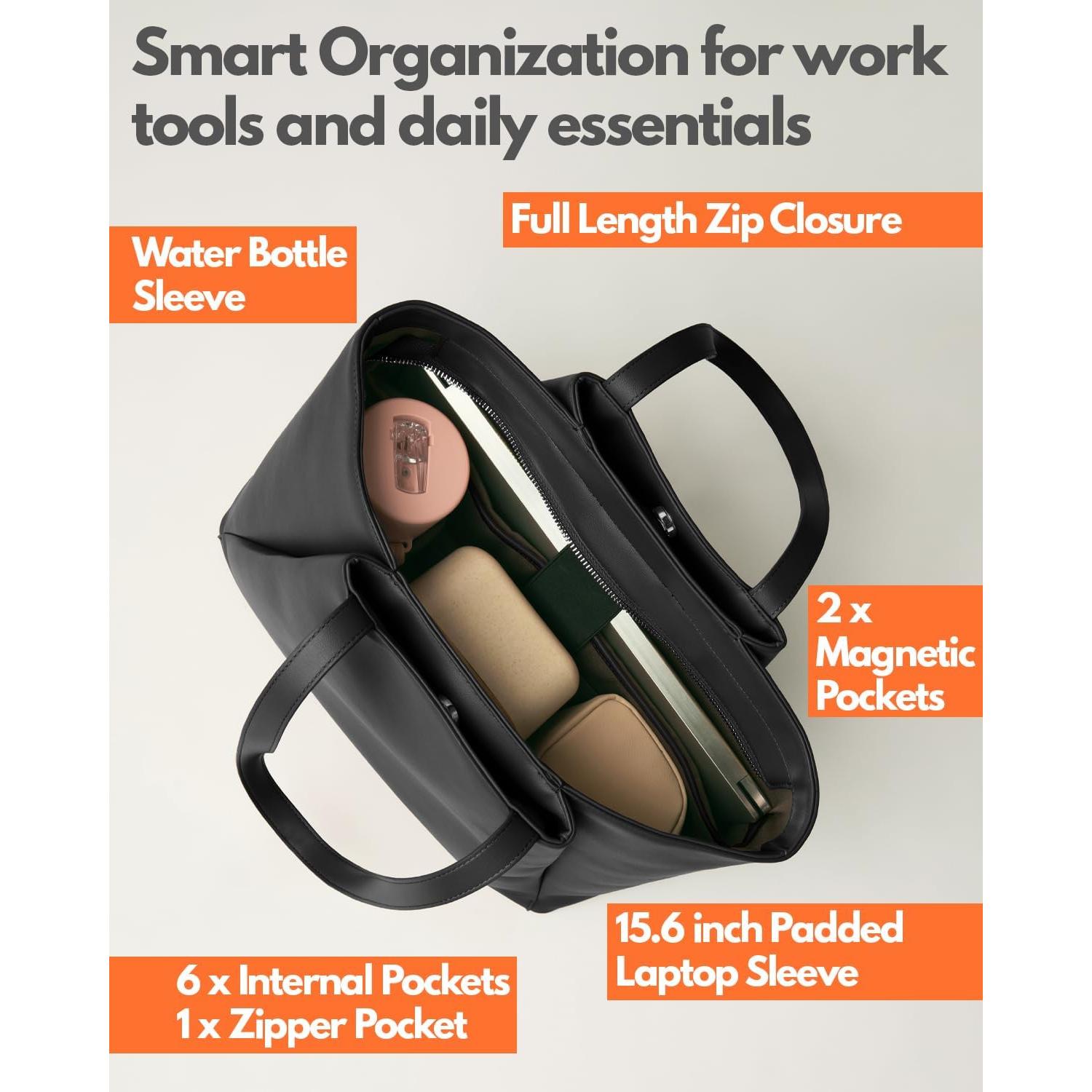 Bolsa Tote para Laptop Apryl 15.6" Cuero Vegano Negro