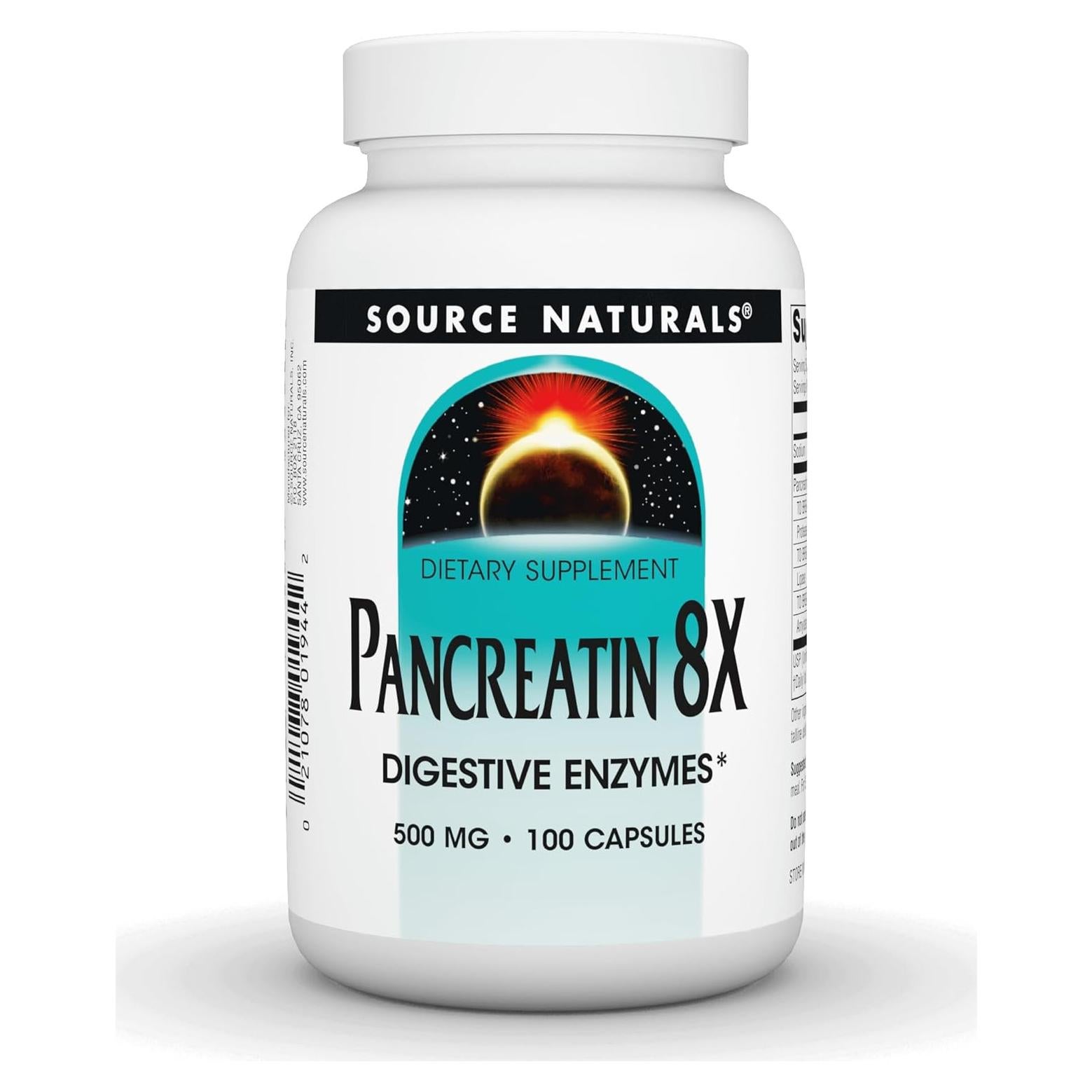 Pancreatina 8X Source Naturals 500 mg 100 Cápsulas Digestivas