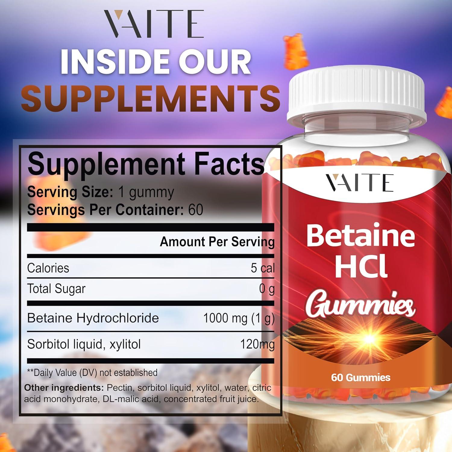 Suplemento Digestivo Betaína HCL 1000 mg VAITE - 60 Gominolas