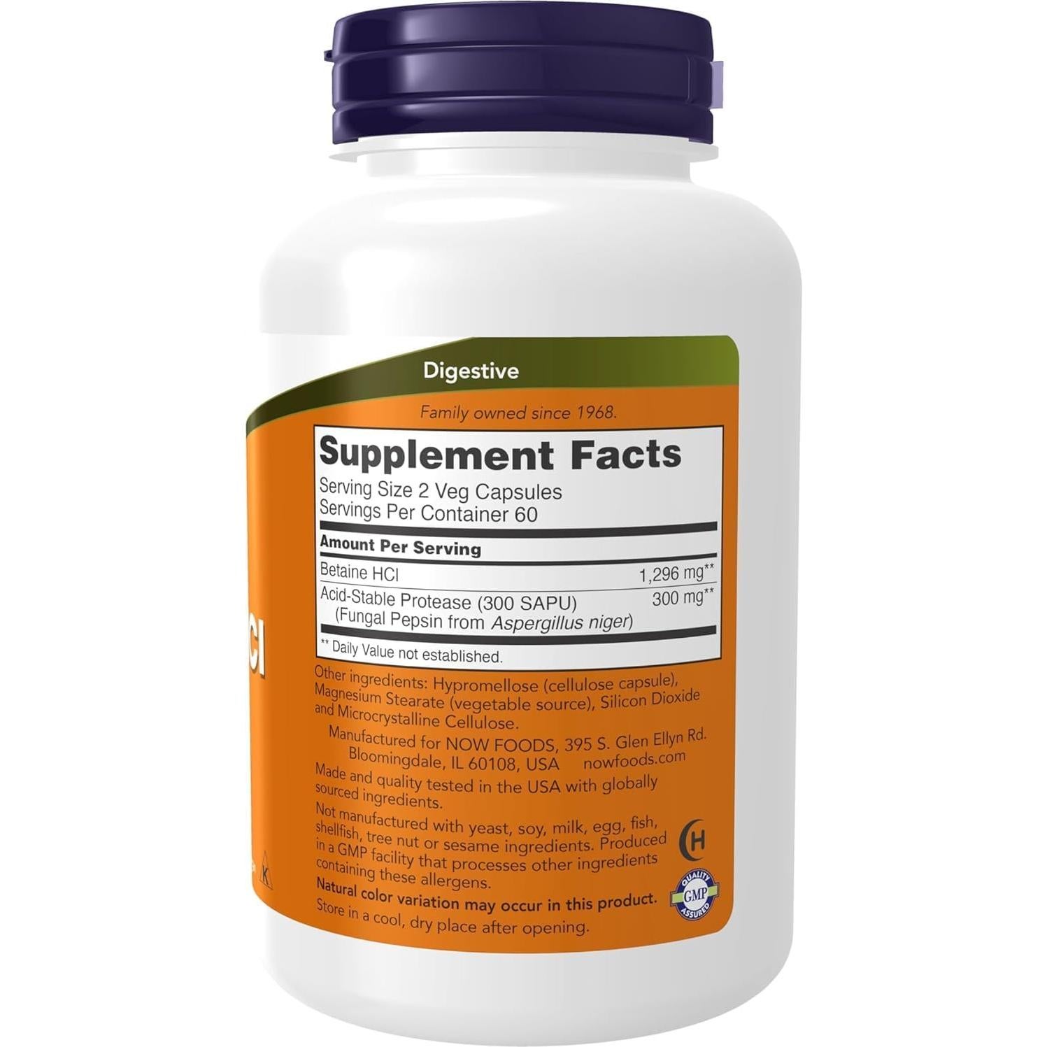 Betaina HCL Now Foods 120 Cápsulas Digestivas