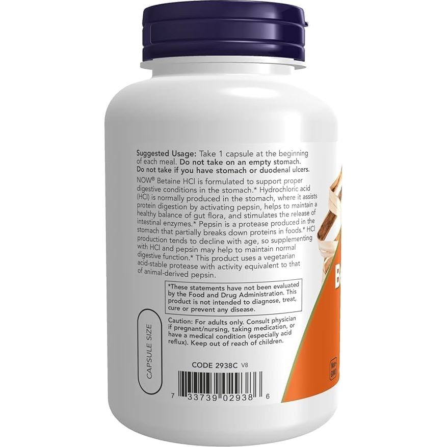 Betaina HCL Now Foods 120 Cápsulas Digestivas