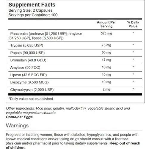Vitacost Mega Enzimas Digestivas con Pancreatina 10X - 200 Cápsulas