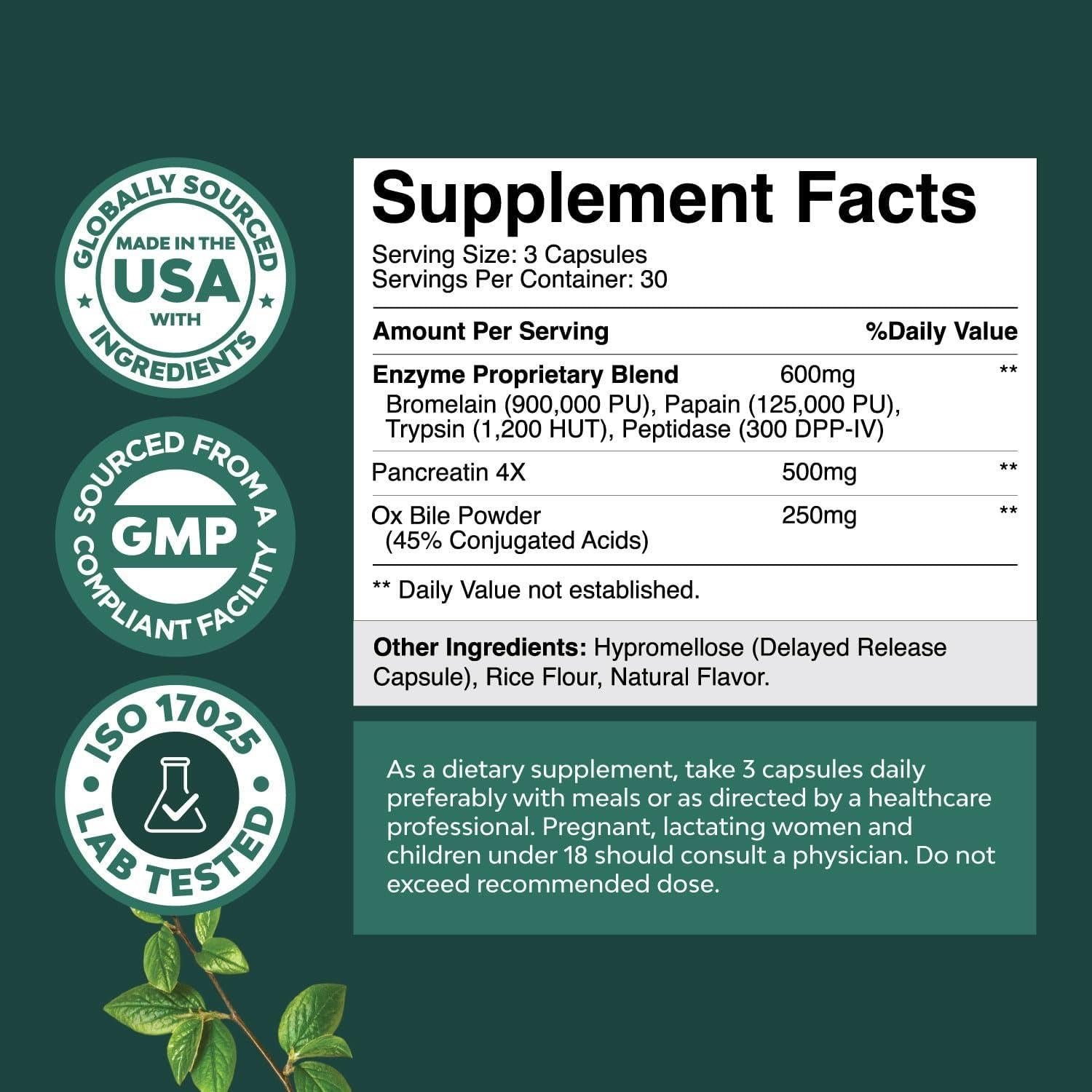 Enzimas Digestivas Natures Craft 90 Ct - Bilis Bovina y Pancreatina