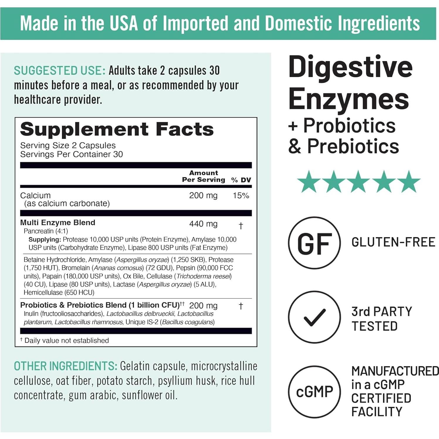 NatureWise Enzimas Digestivas 60 Cápsulas - Probioticos y Prebioticos