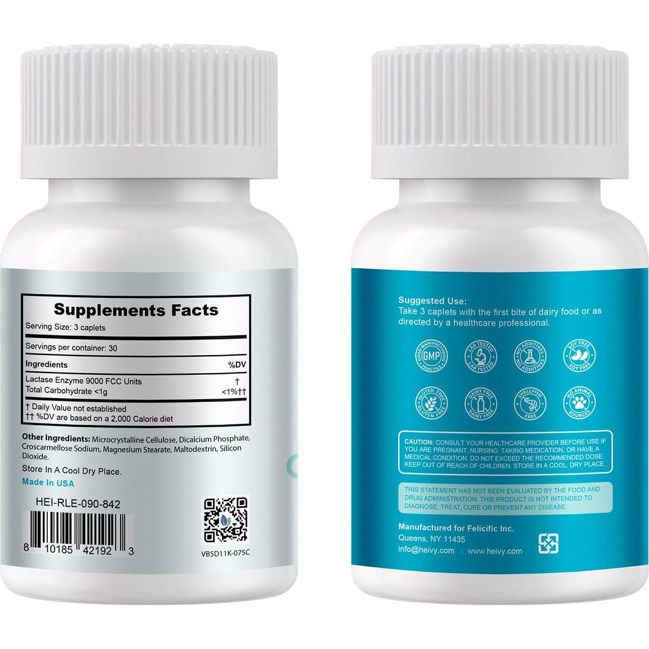 Suplemento Enzima Lactasa Heivy 90 Tabletas Alivio Intolerancia
