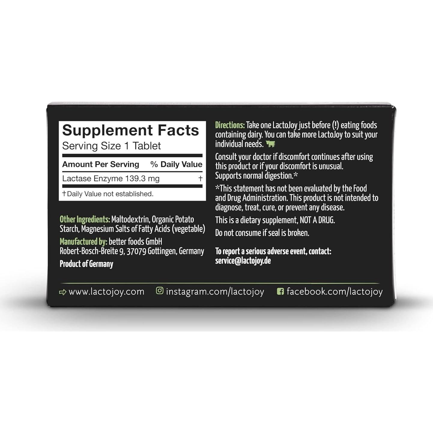 LactoJoy Pastillas de Lactasa 14,500 FCC - 80 Piezas - Sin Aditivos