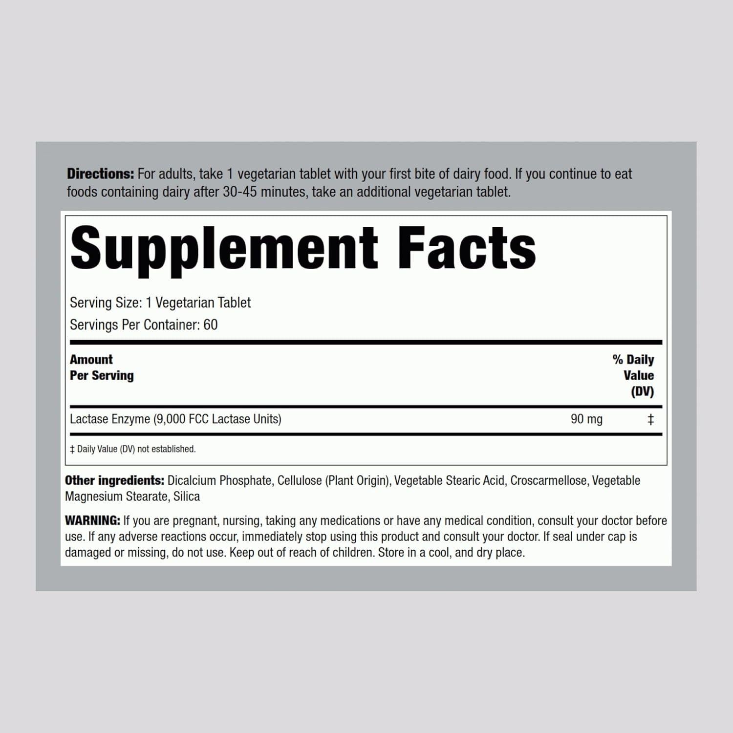 Piping Rock Pastillas Alivio Lácteo 9000 FCC 60 Tabletas Vegetarianas