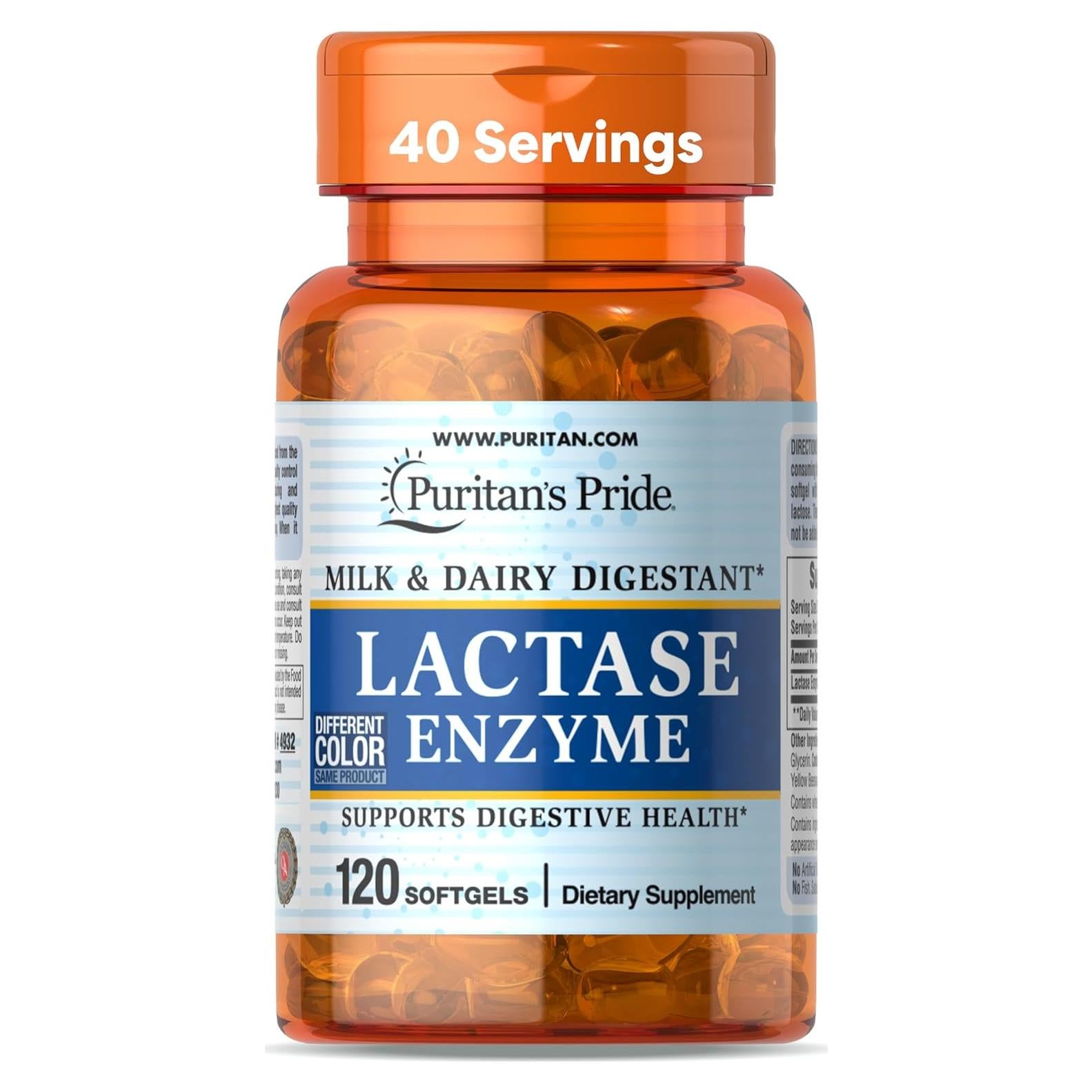 Enzima Lactasa Puritan's Pride 120 Cápsulas 40 Días