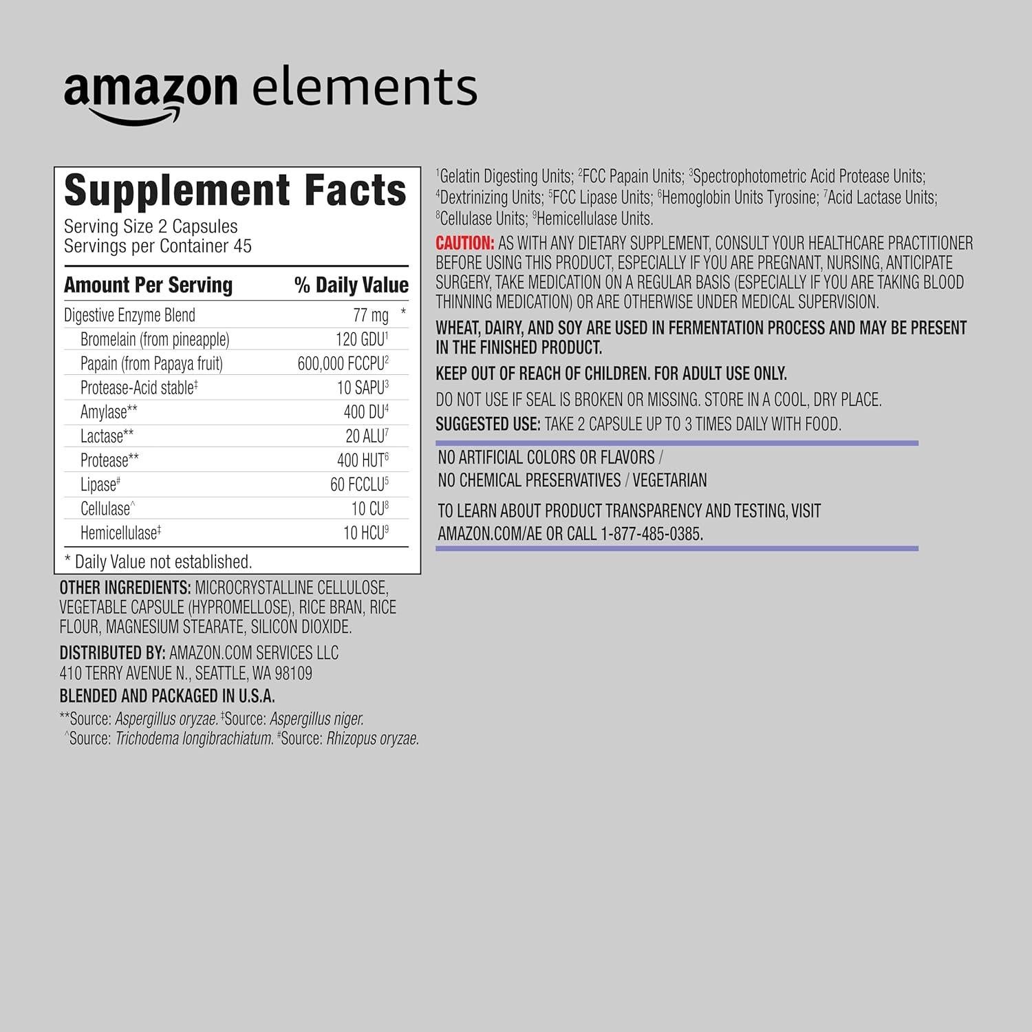 Complejo de Enzimas Digestivas Amazon Elements 90 Cápsulas