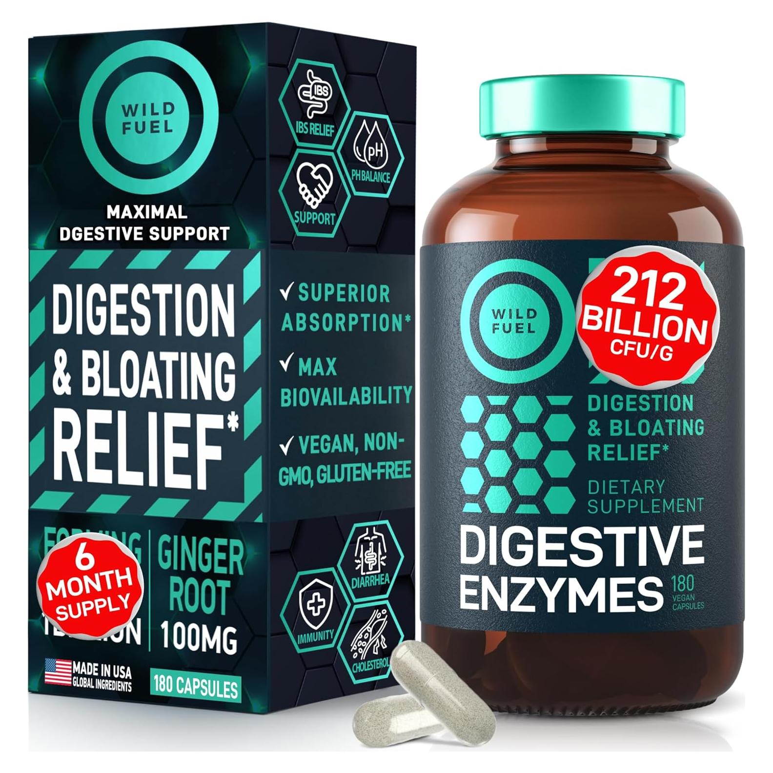Enzimas Digestivas Veganas Wild Fuel - 180 Cápsulas Probioticos