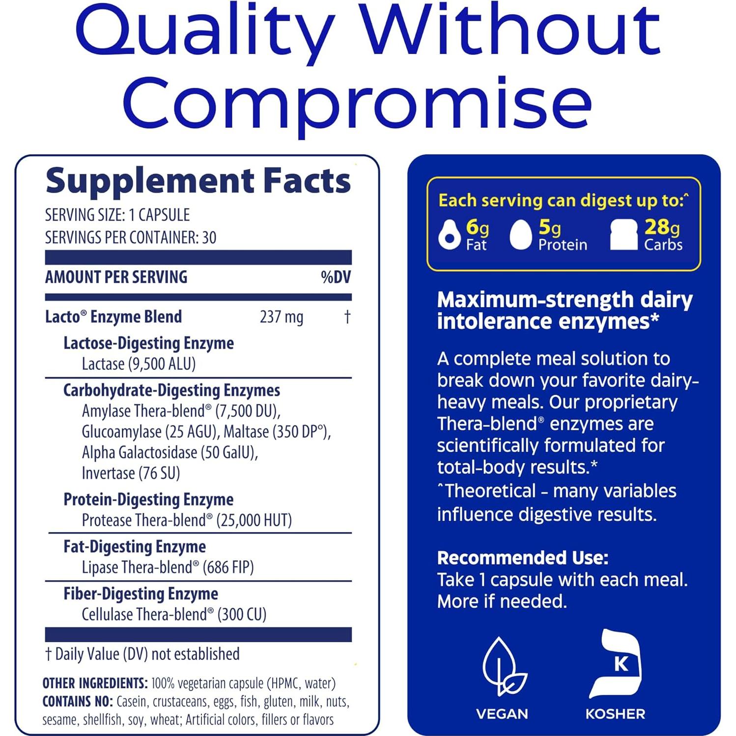 Enzymedica Lacto, Pastillas Veganas de Lactasa 30 Cápsulas