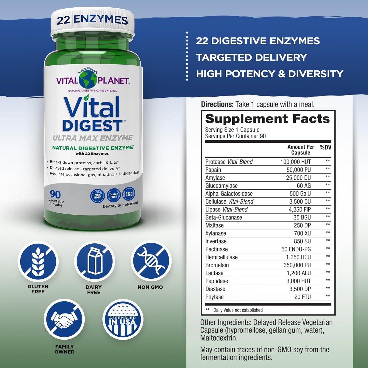 Vital Planet Vital Digest Enzimas Digestivas 90 Cápsulas