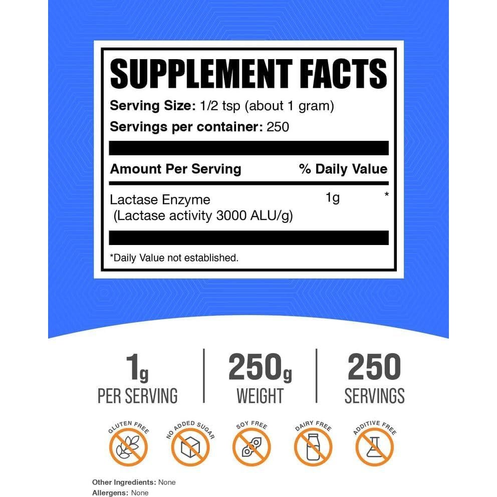Enzima Lactasa BulkSupplements 3000 ALU 250g Suplemento Digestivo