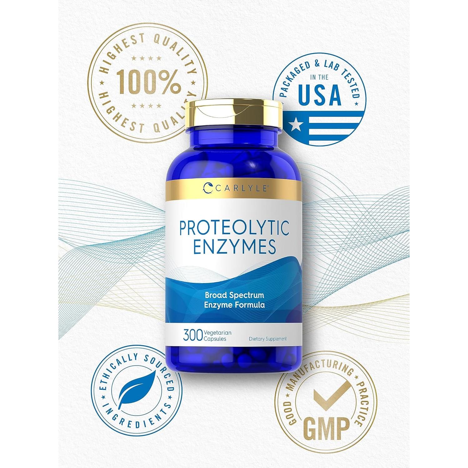 Cápsulas de Enzimas Proteolíticas Carlyle | 300 Unidades | Fórmula Vegetariana