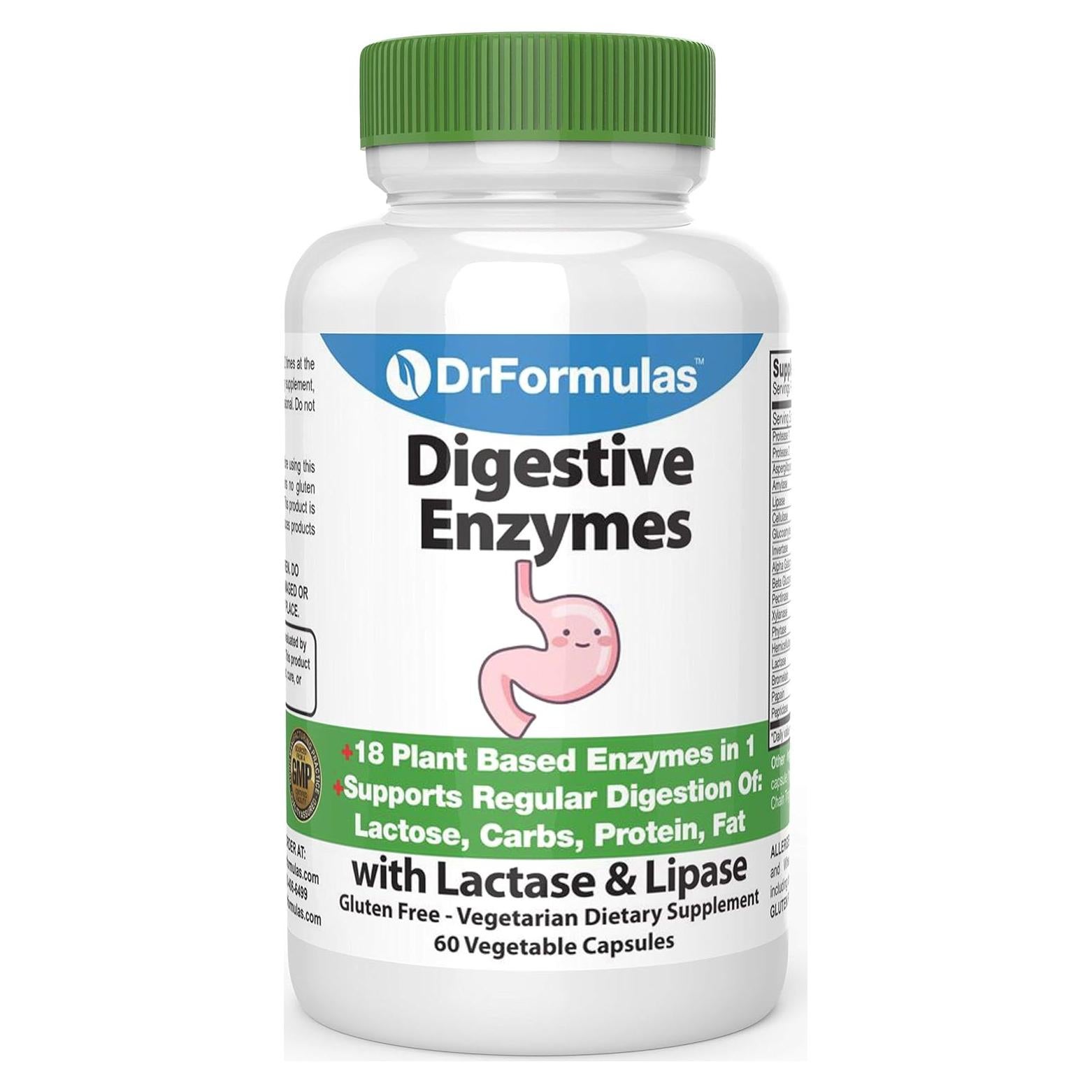 Enzimas Digestivas DrFormulas 60 Cápsulas - Alivio Gas y Lactosa