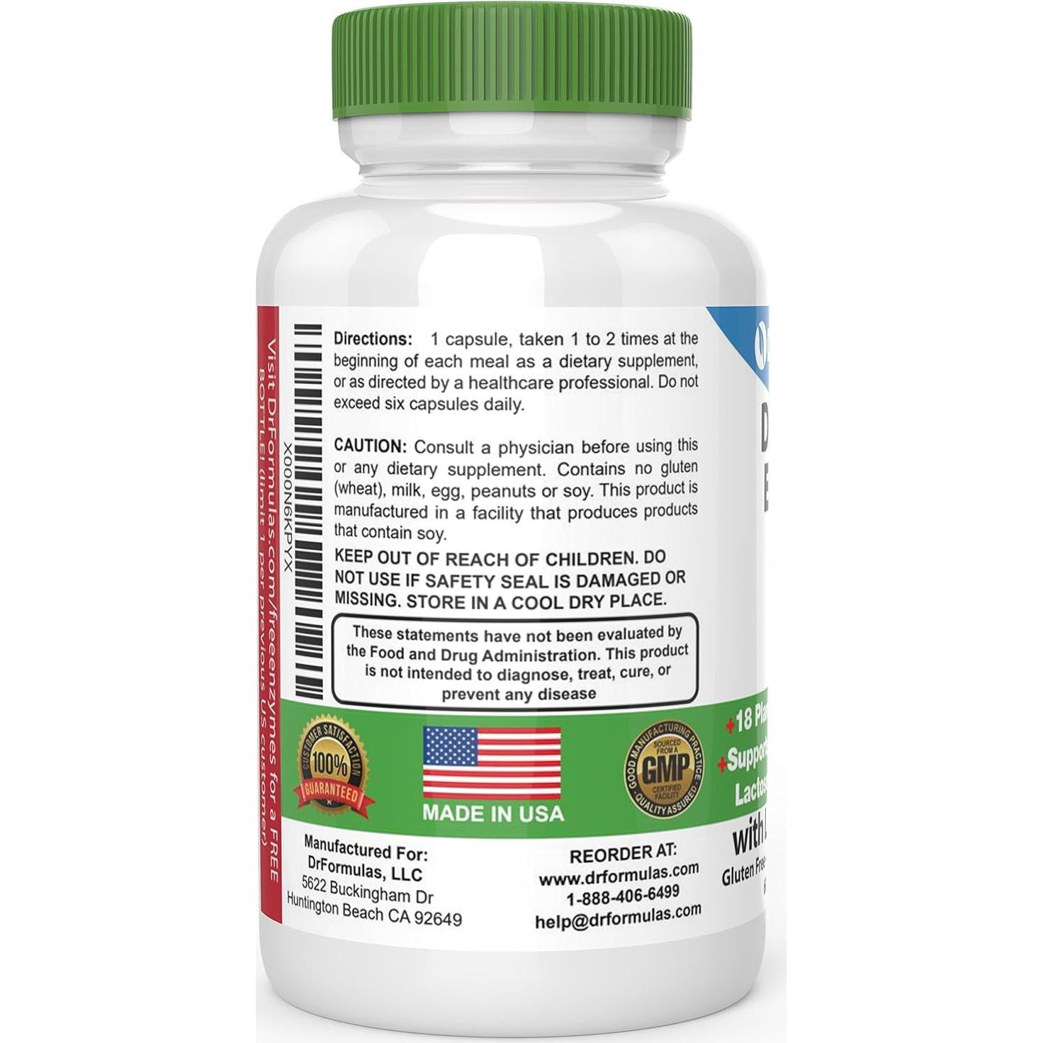 Enzimas Digestivas DrFormulas 60 Cápsulas - Alivio Gas y Lactosa