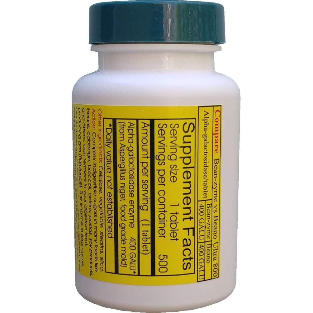 Bean-Zyme Suplemento Digestivo Vegano 500 Tabletas 400 GALU