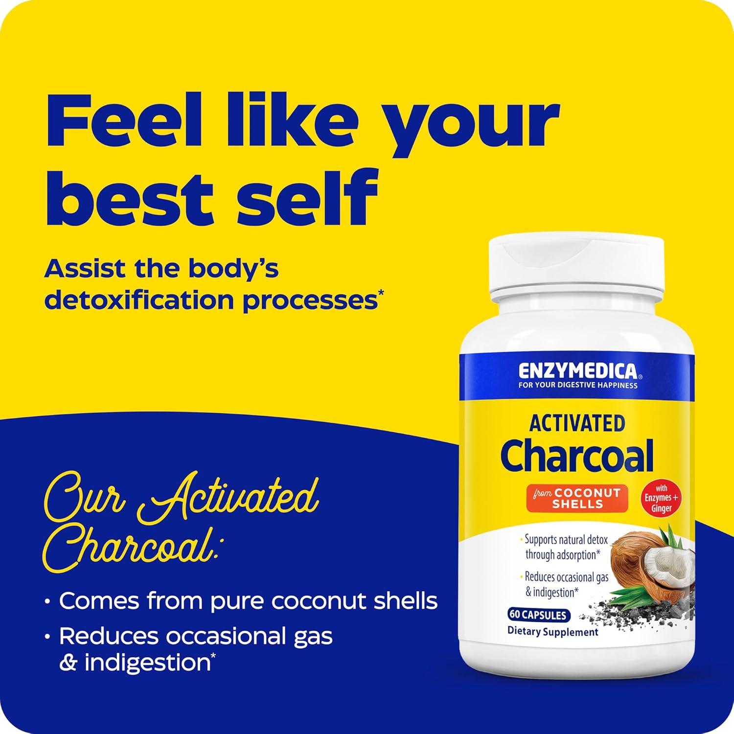 Carbón Activado Enzymedica 60 Cápsulas - Reduce Gas y Distensión