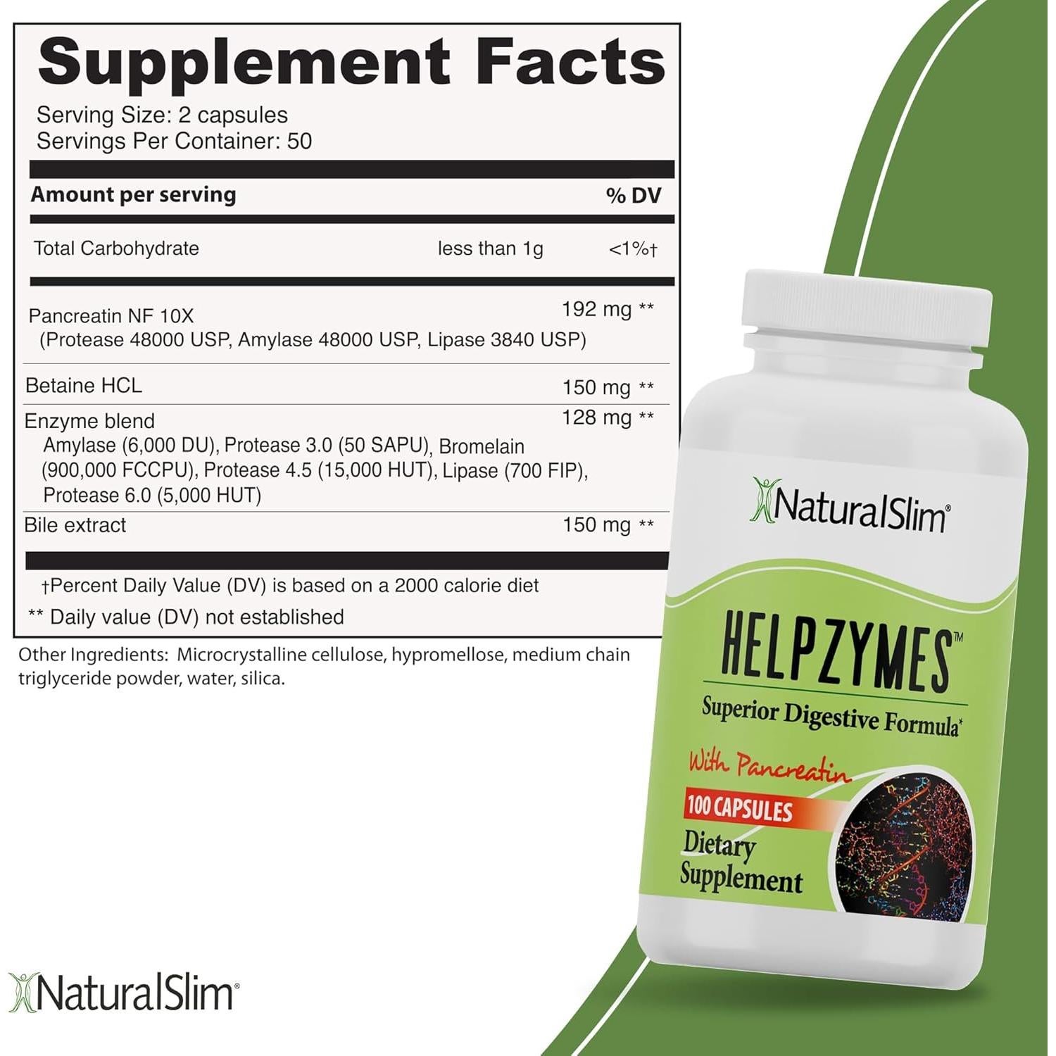 NaturalSlim Helpzymes Enzimas Digestivas 100 Cápsulas