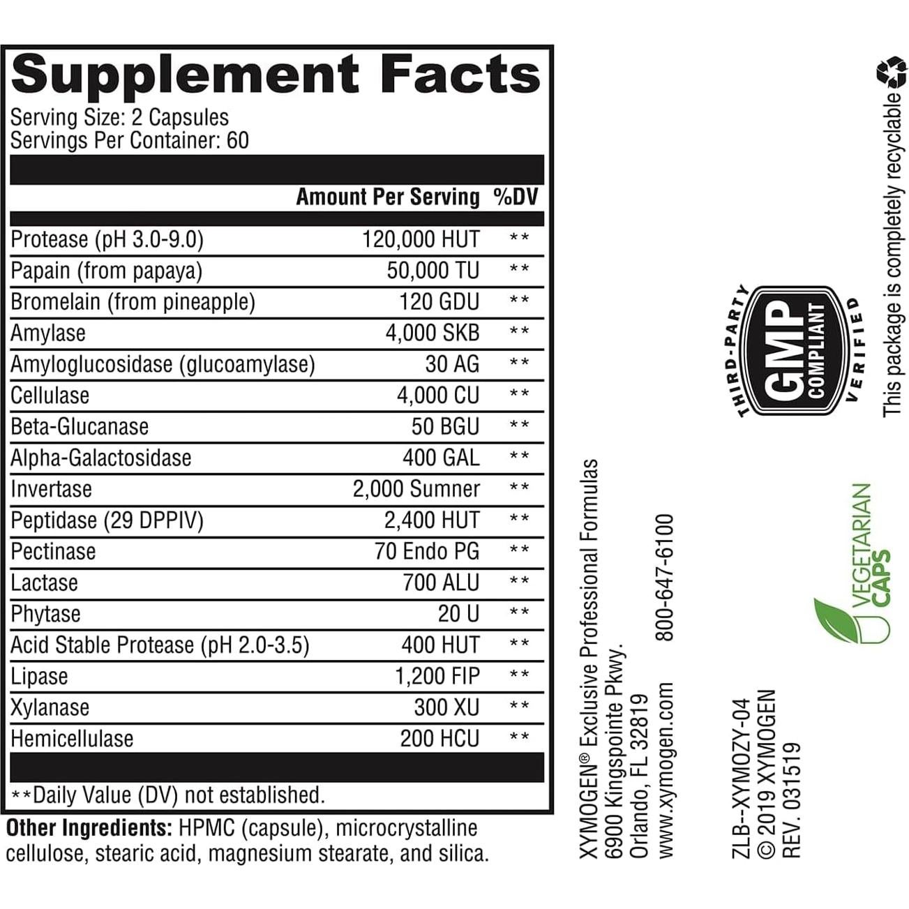 XymoZyme Enzimas Digestivas Veganas Xymogen 120 Cápsulas