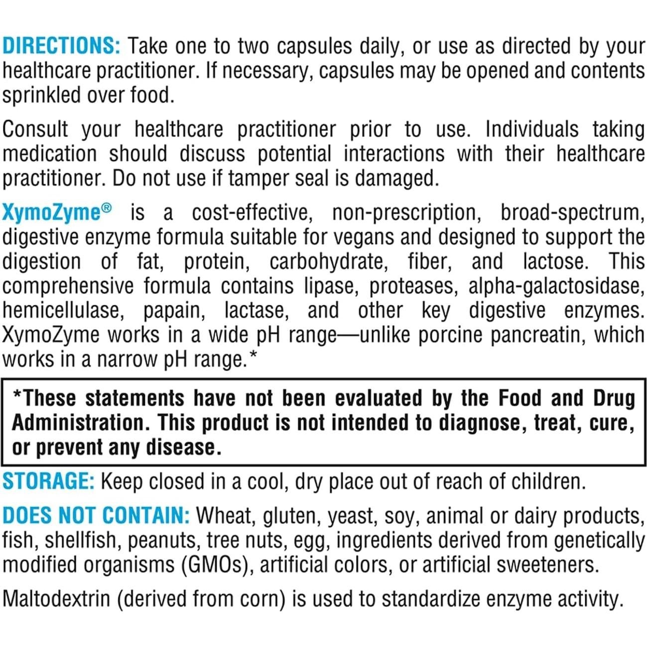 XymoZyme Enzimas Digestivas Veganas Xymogen 120 Cápsulas