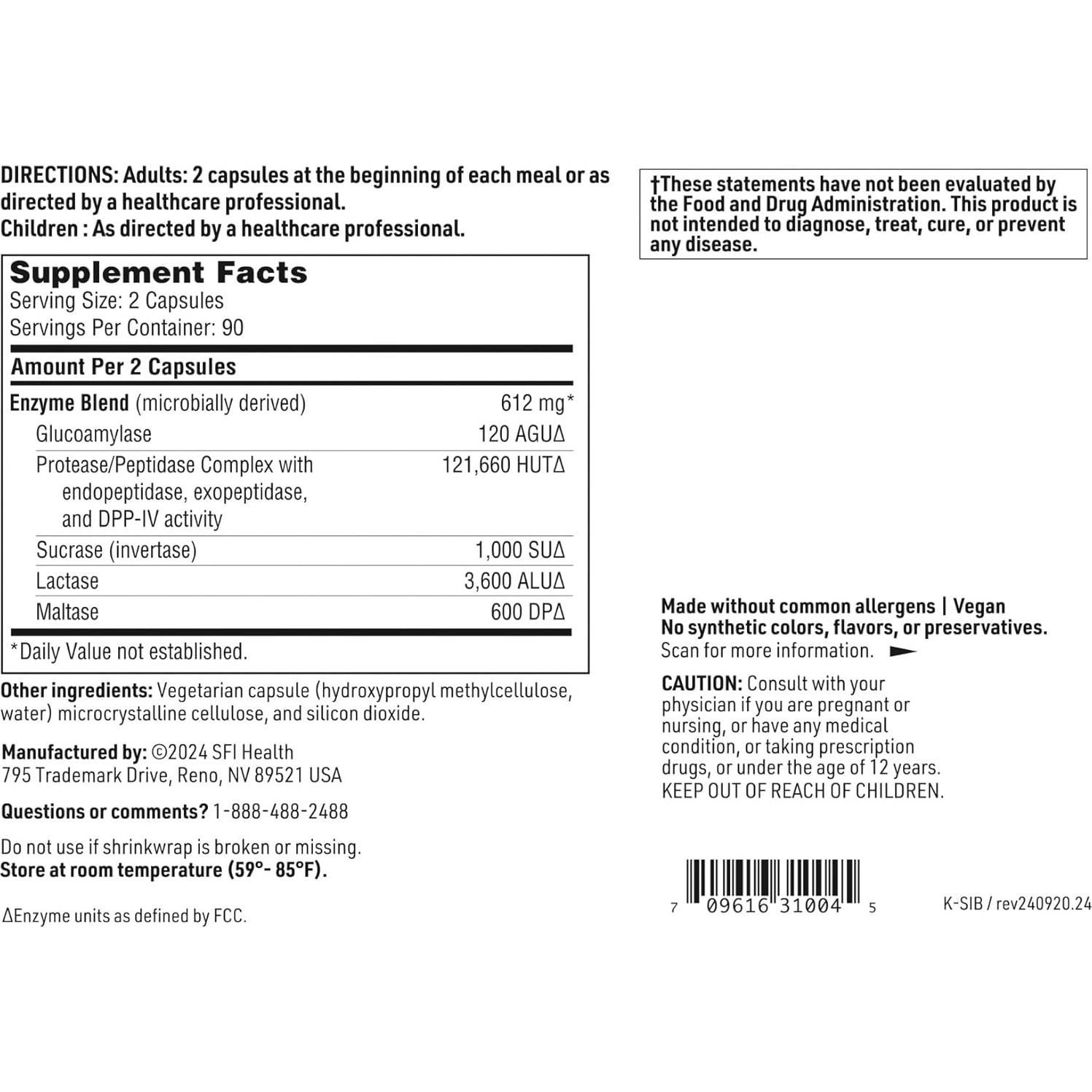 Klaire Labs Sibb-Zymes Enzimas Digestivas 180 VegCápsulas