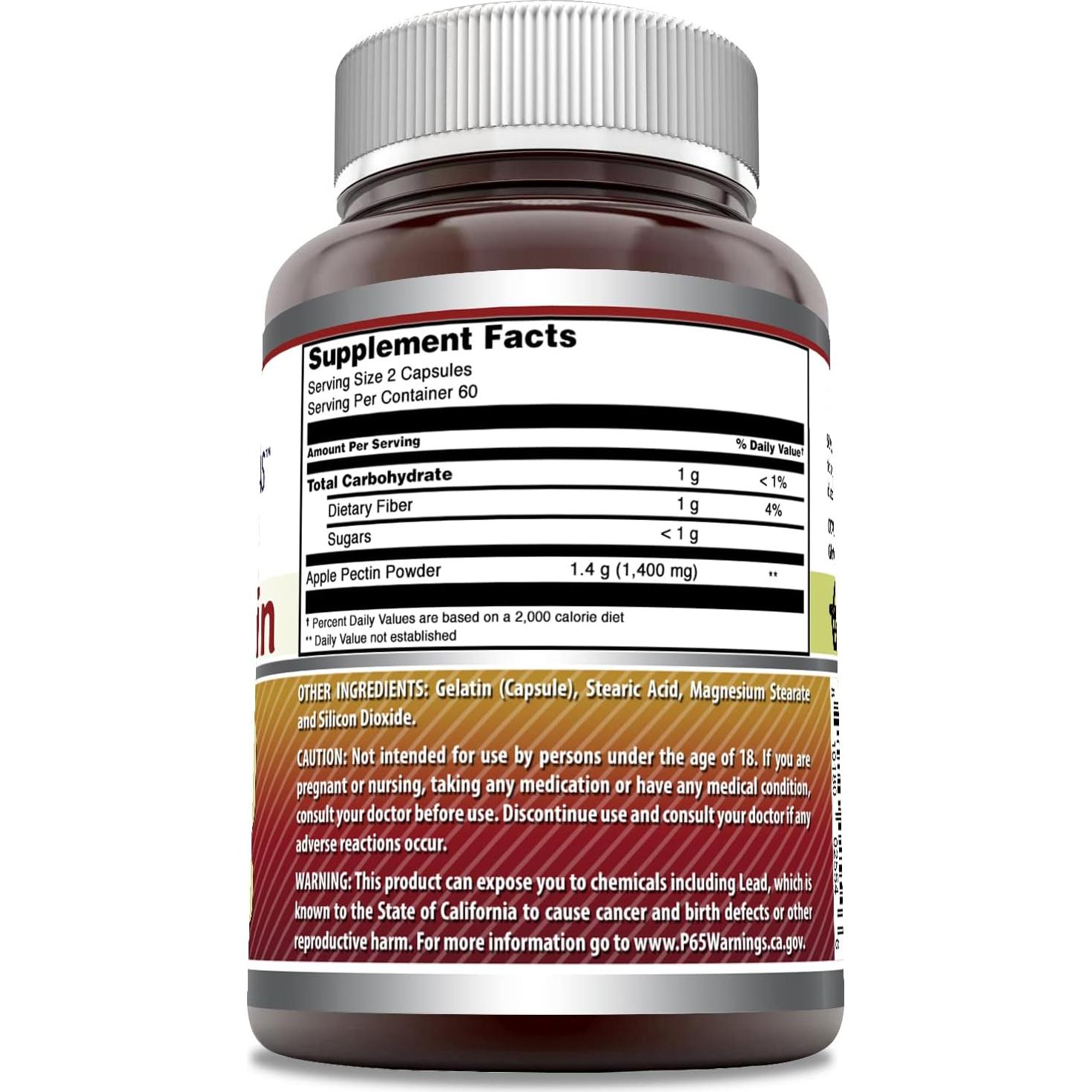 Suplemento de Pectina de Manzana 1400 Mg Fórmulas Asombrosas 120 Cápsulas