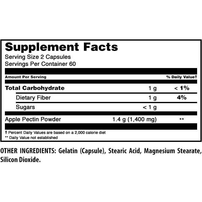 Suplemento de Pectina de Manzana 1400 Mg Fórmulas Asombrosas 120 Cápsulas
