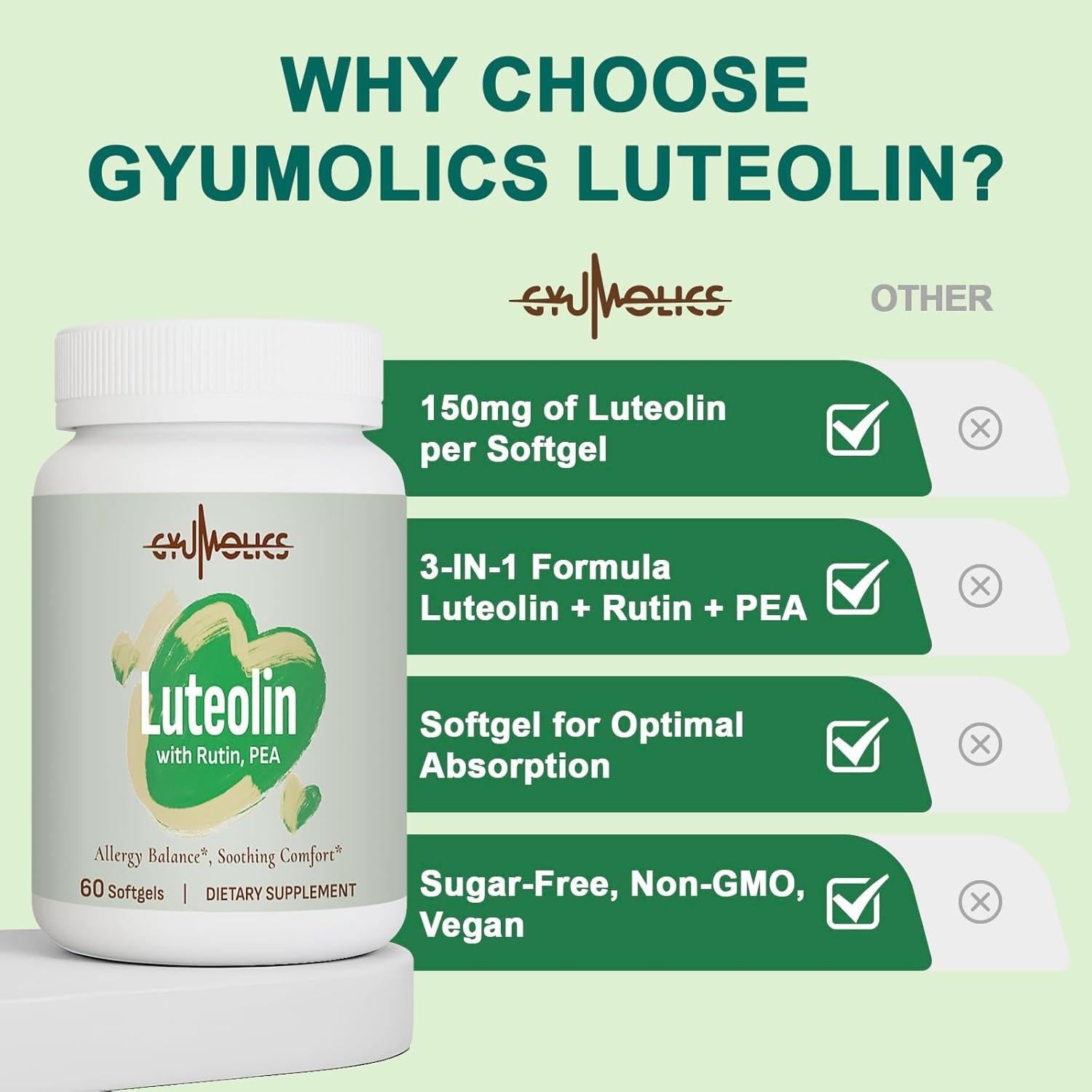 Suplemento de Luteolina 300mg Gyumolics - 60 Cápsulas Blandas
