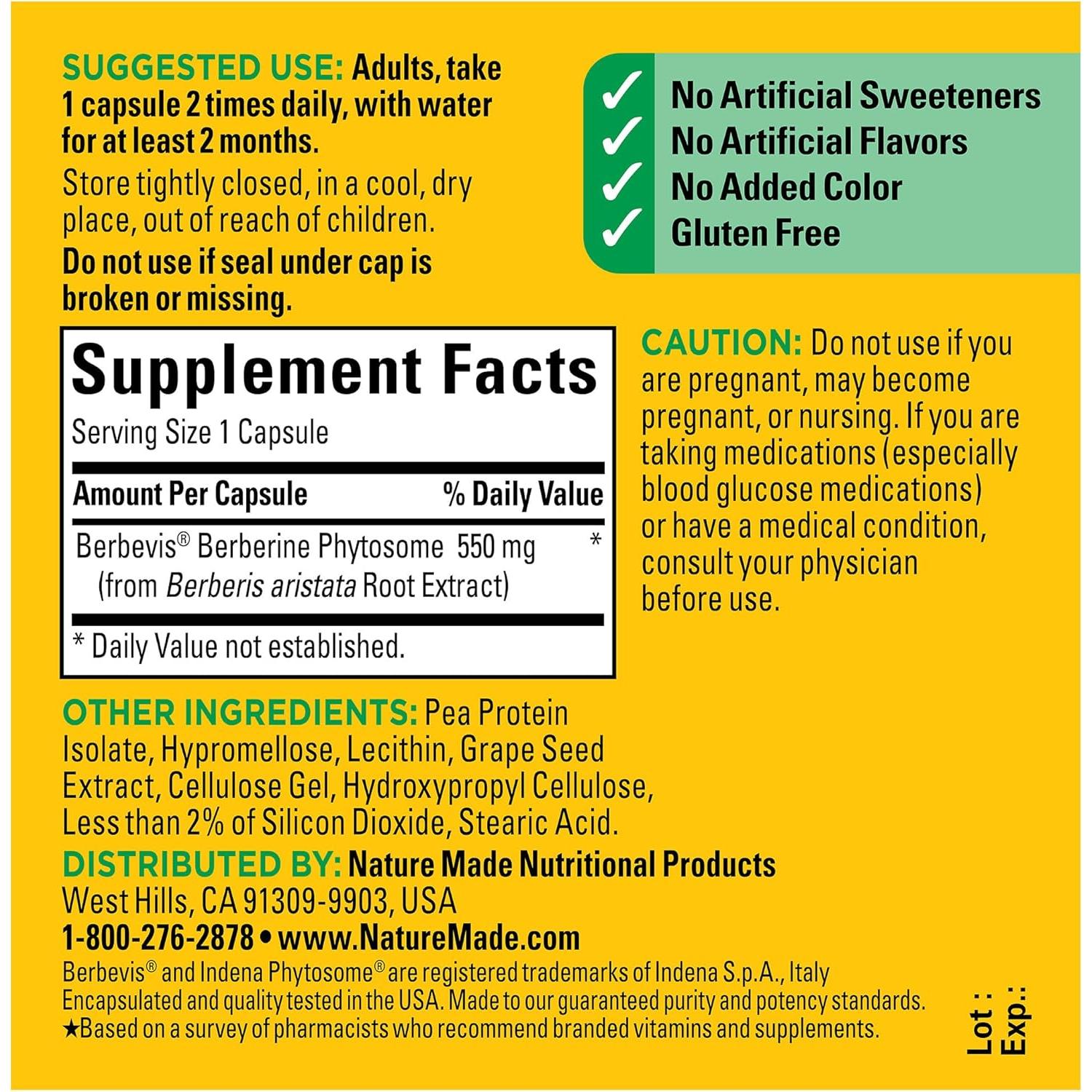 Nature Made Berberina Fitósoma 1100mg 60 Cápsulas Suplemento