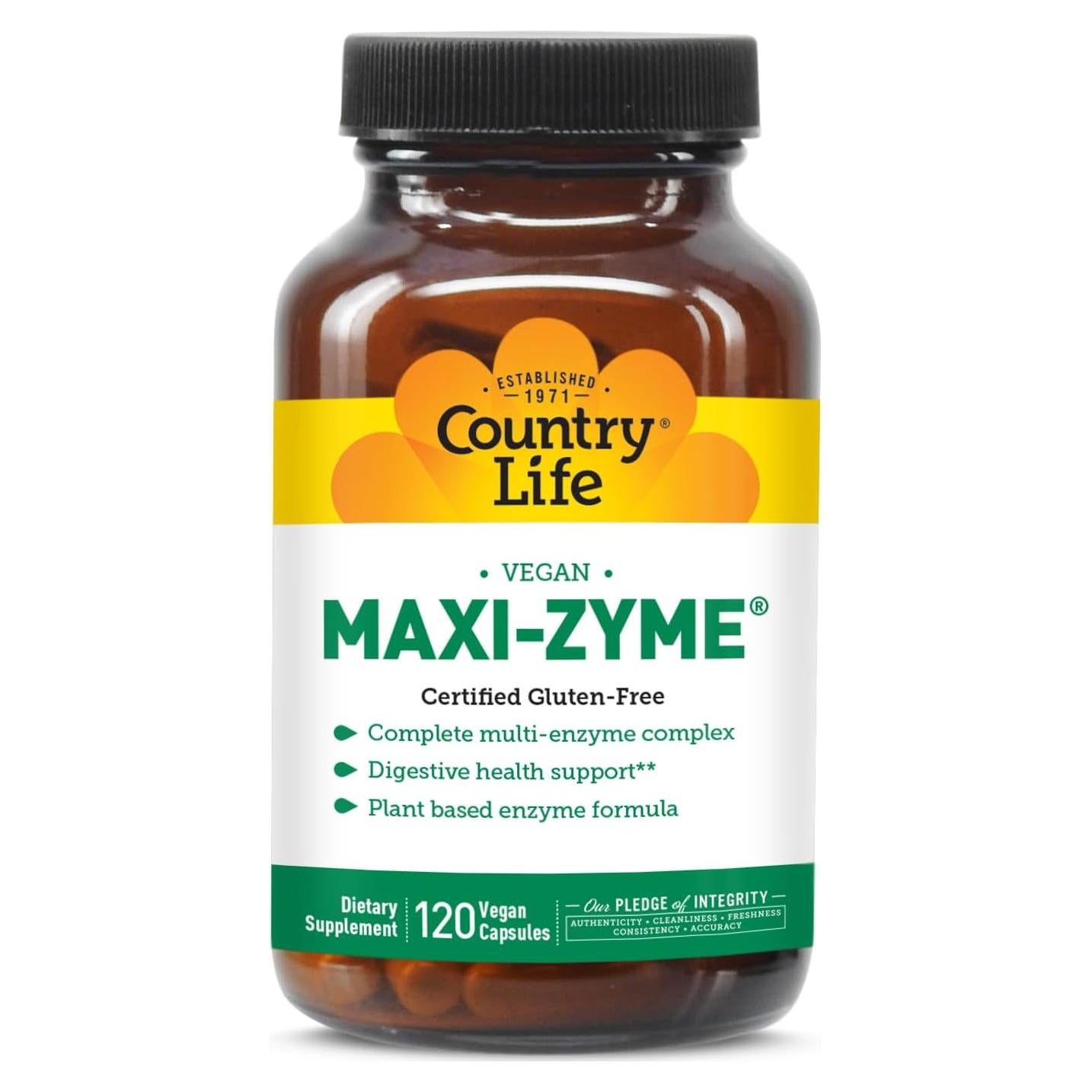 Country Life Maxi-Zyme - Enzimas Digestivas Veganas 120 Cápsulas