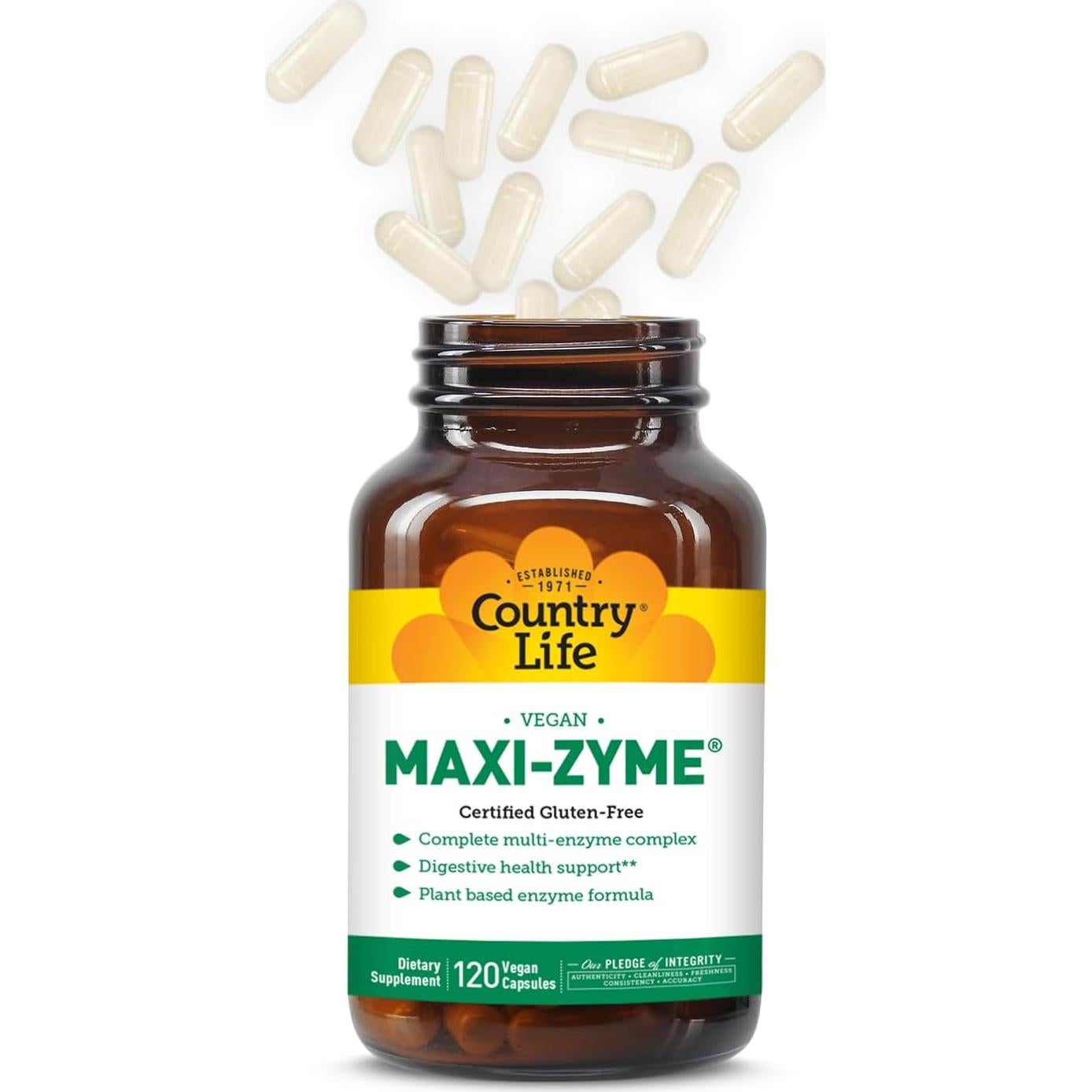 Country Life Maxi-Zyme - Enzimas Digestivas Veganas 120 Cápsulas