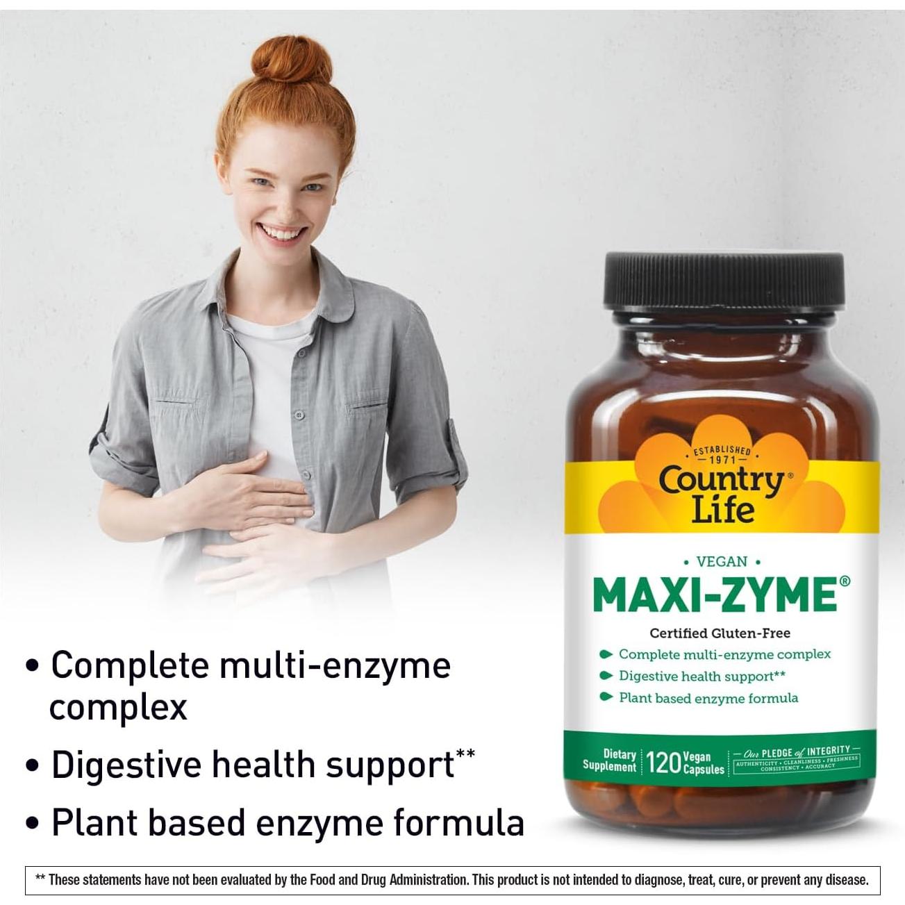 Country Life Maxi-Zyme - Enzimas Digestivas Veganas 120 Cápsulas