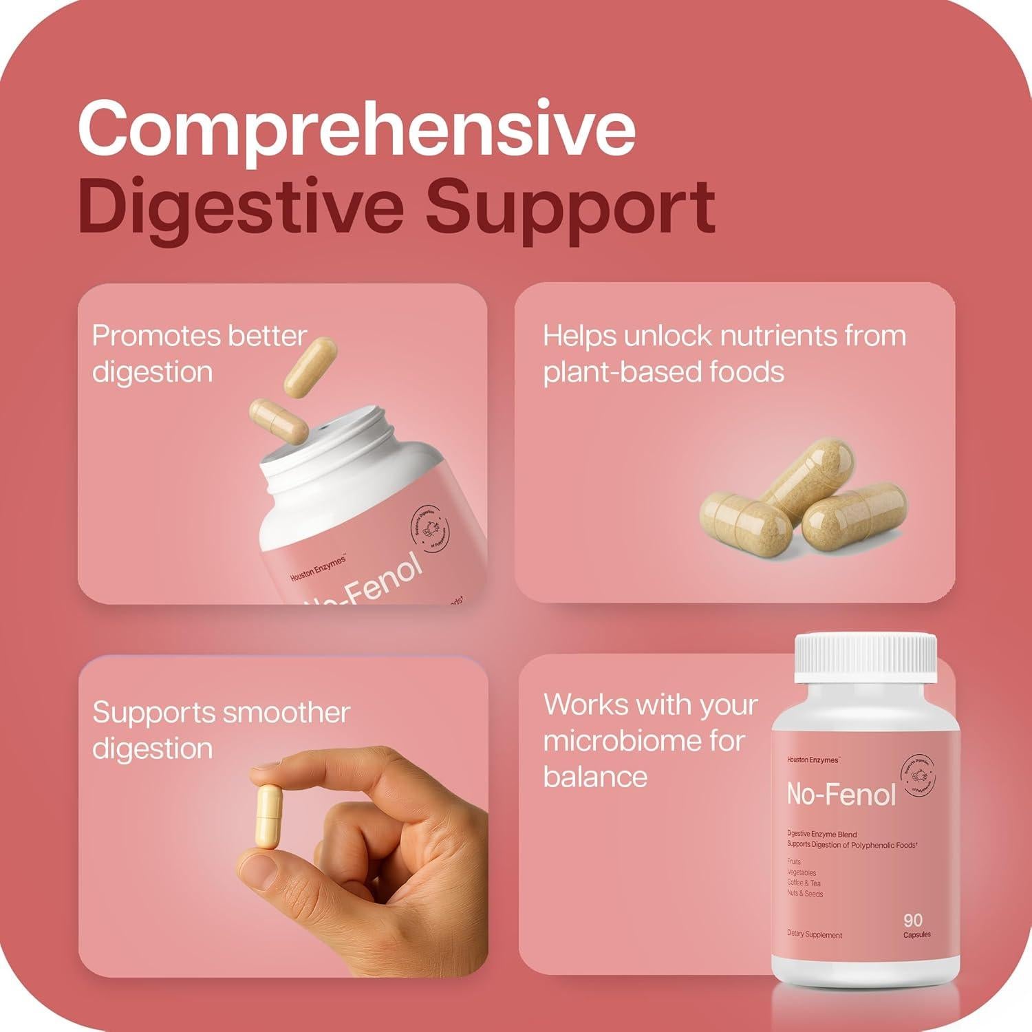 Suplemento Digestivo Houston Enzymes No-Fenol 90 Cápsulas