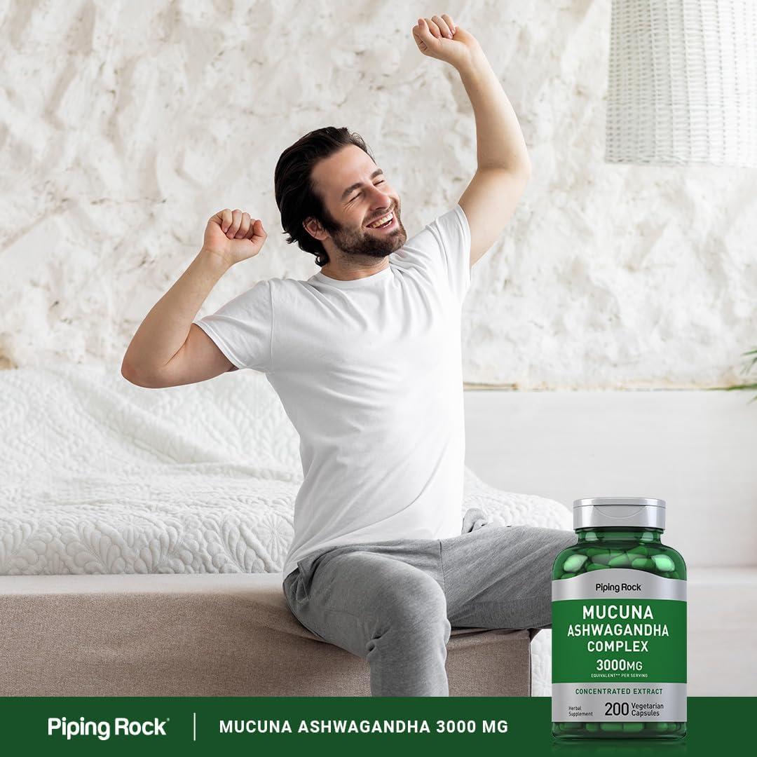 Suplemento Mucuna Ashwagandha Piping Rock 3000mg 200 Cápsulas
