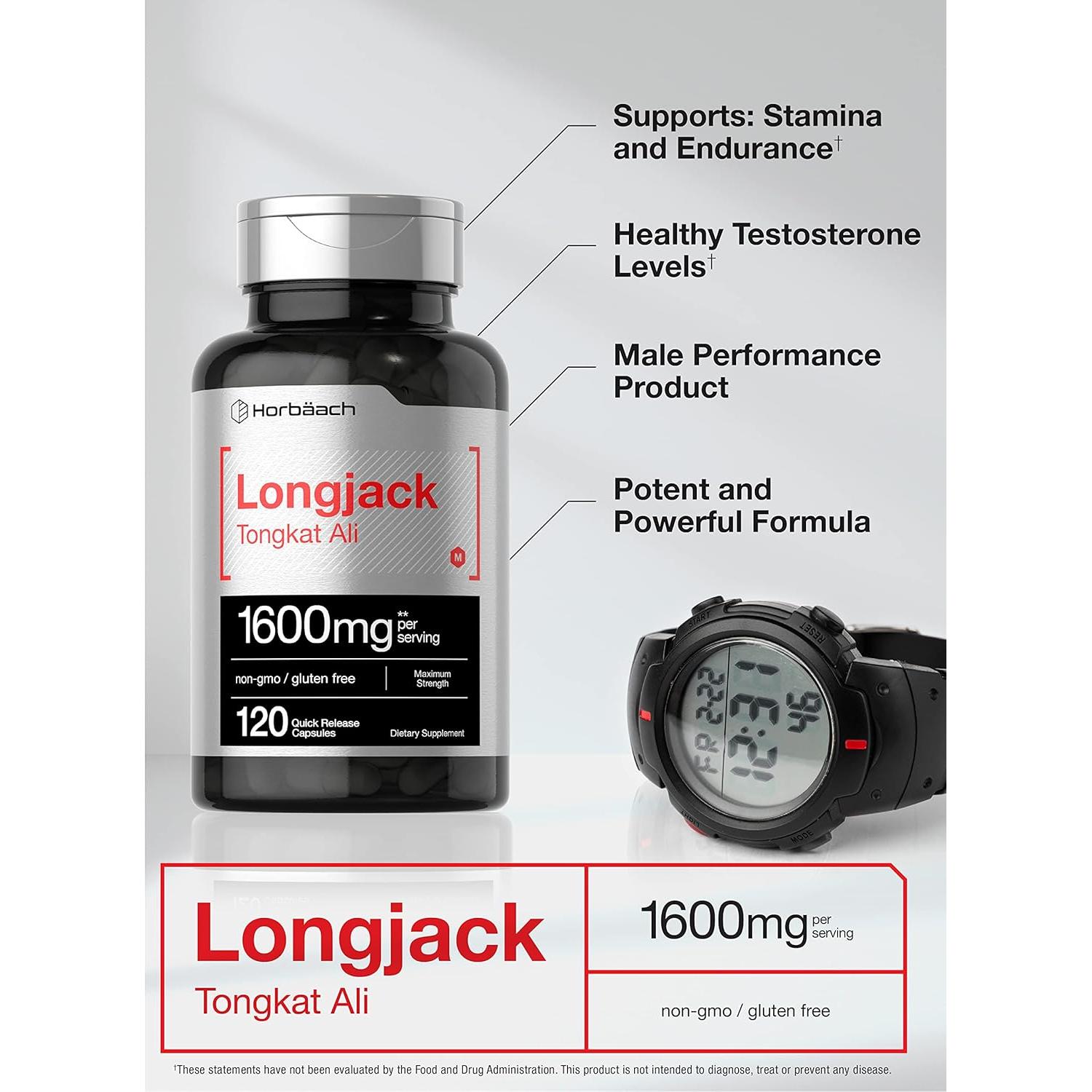 Horbäach Longjack Tongkat Ali 1600mg 120 Cápsulas Suplemento