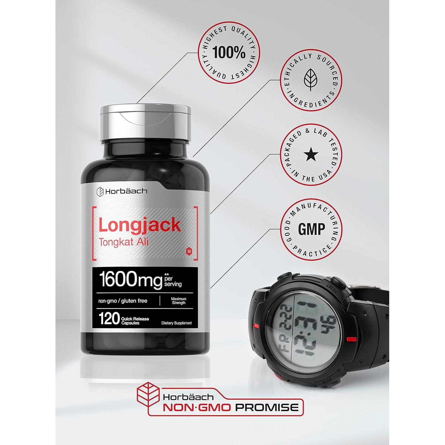 Horbäach Longjack Tongkat Ali 1600mg 120 Cápsulas Suplemento